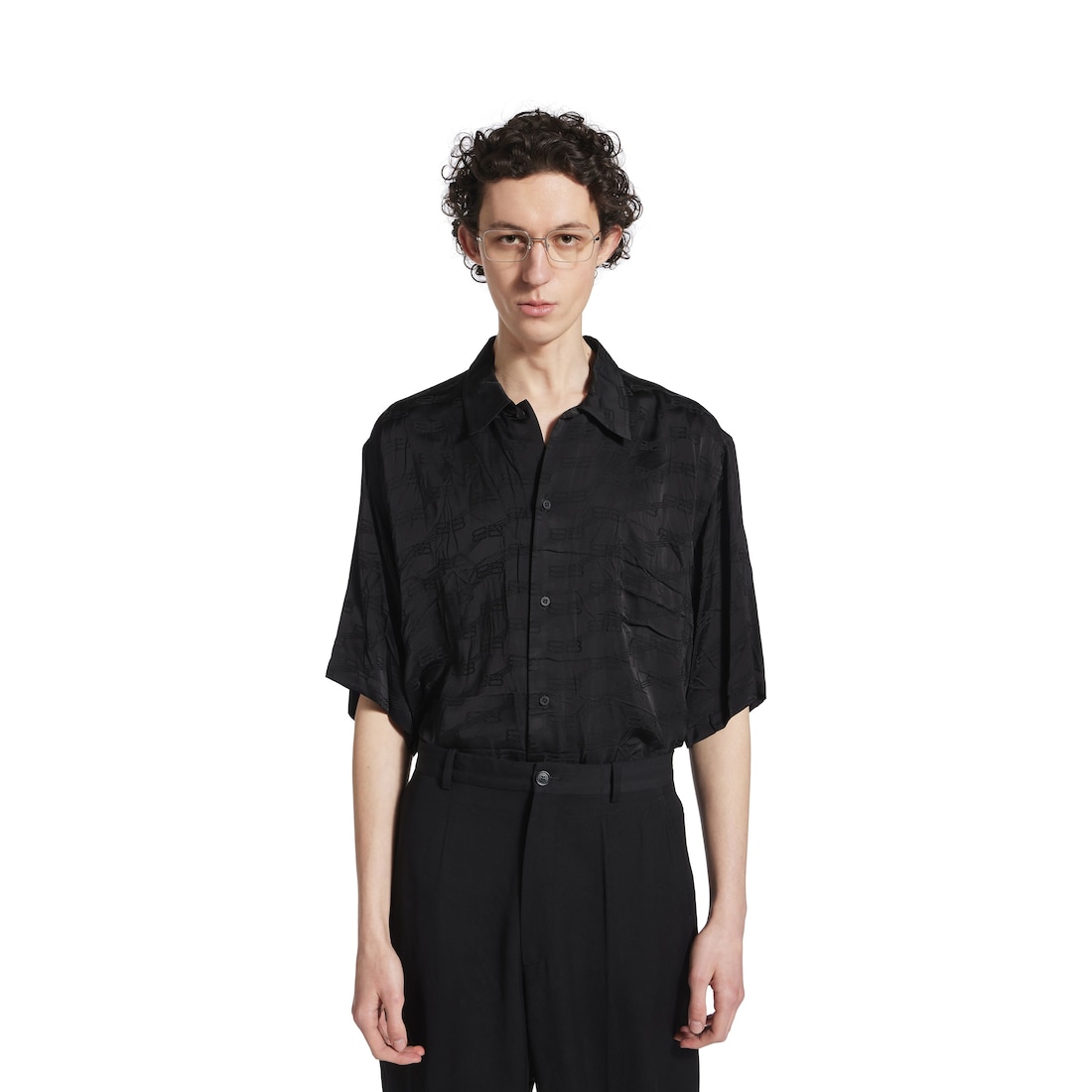 Balenciaga Camisa Bb Monogram Minimal Short Sleeve Para Hombre En Negro