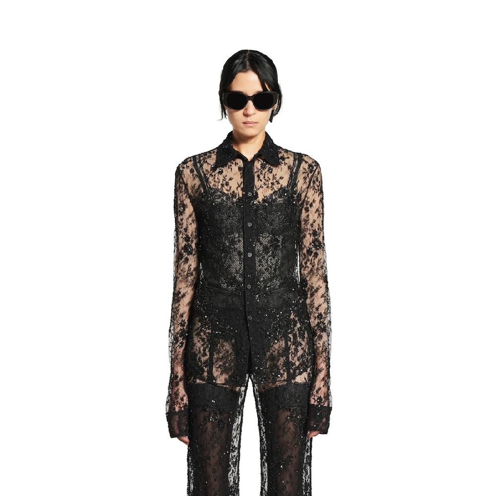 Balenciaga Camisa Bordada Ajustada Para Mujer En Negro