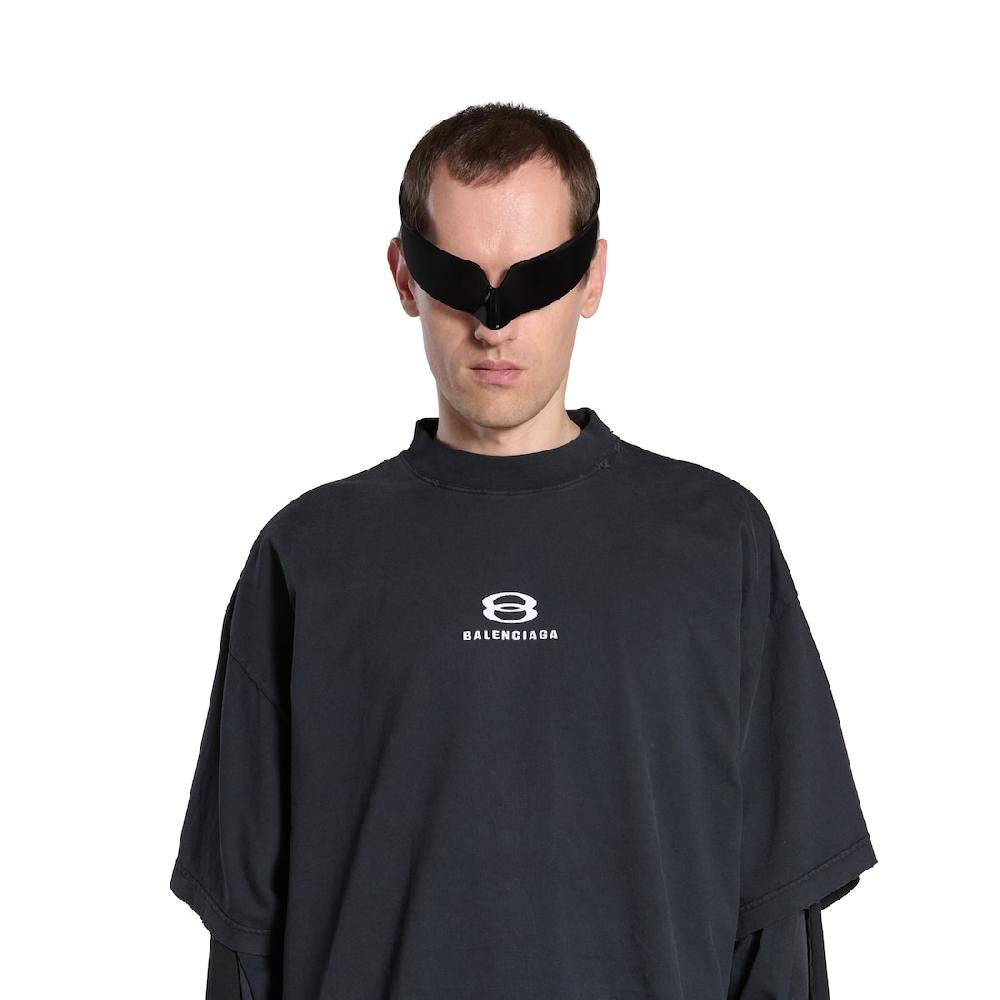 Balenciaga Camisa Cropped Unity Sports Icon Large Fit En Negro/blanco