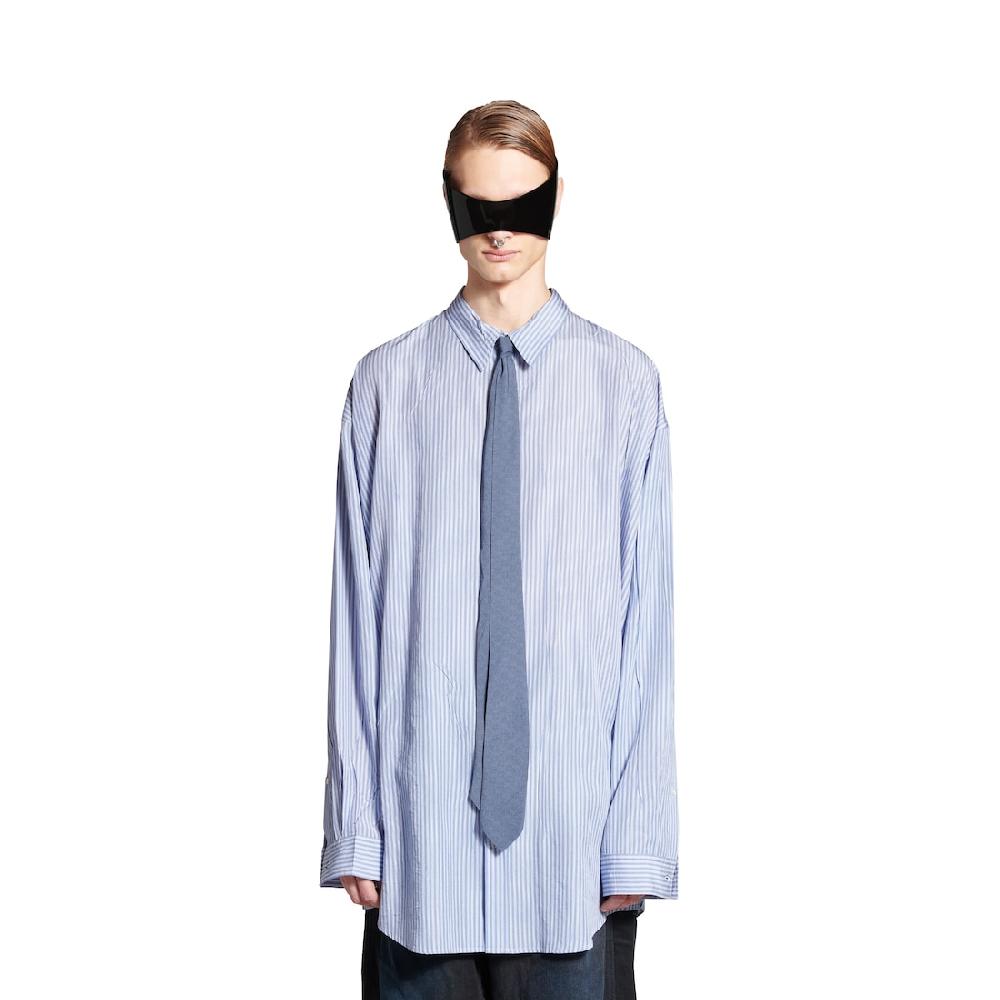 Balenciaga Camisa Fluida Para Hombre En Azul/blanco