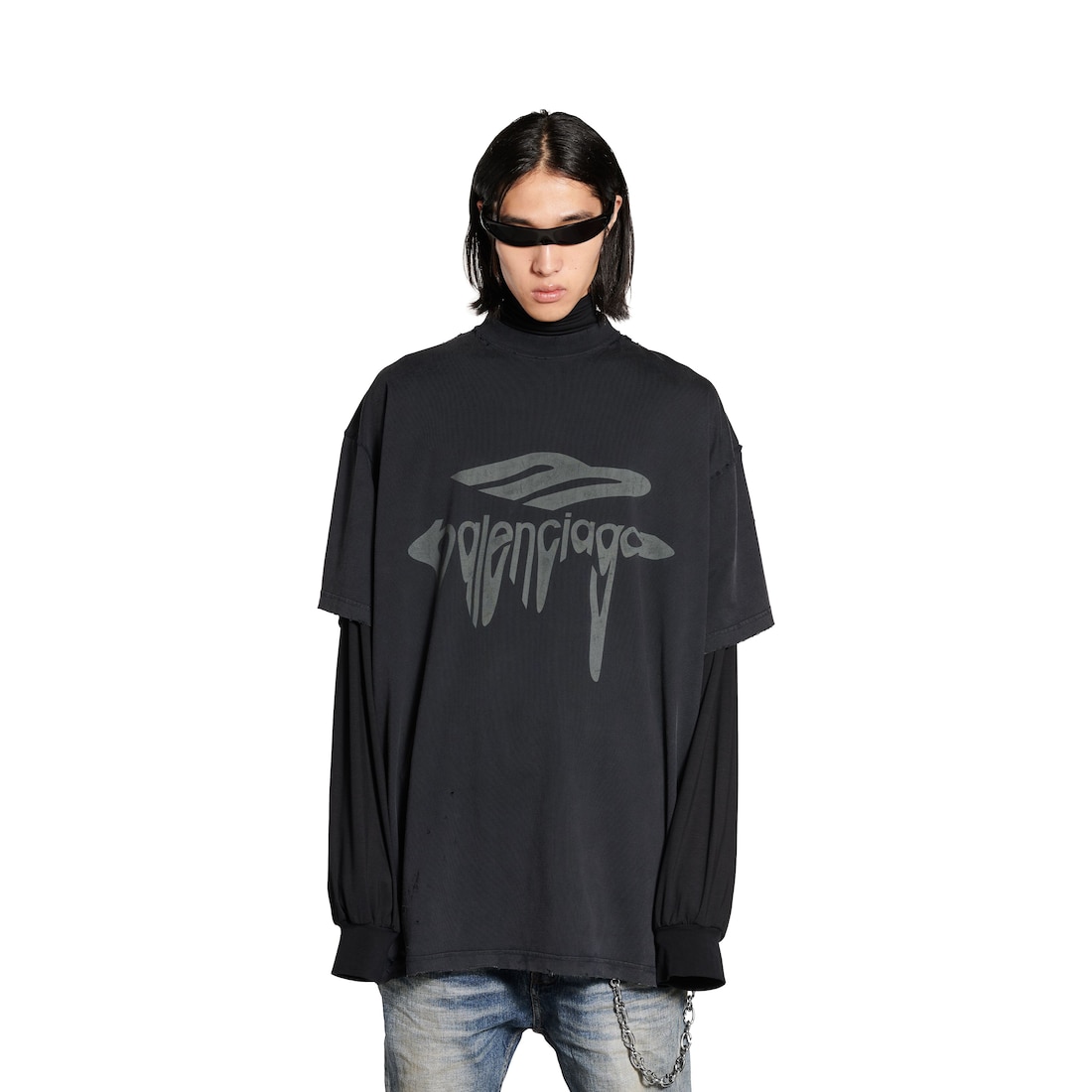 Balenciaga Camiseta 3b Liquefied Oversized Para Hombre En Negro/gris