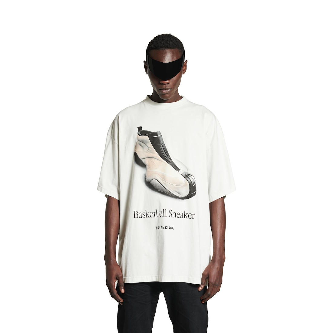 Balenciaga Camiseta Basketball Sneaker Oversized Para Hombre En Blanco Con Efecto Sucio