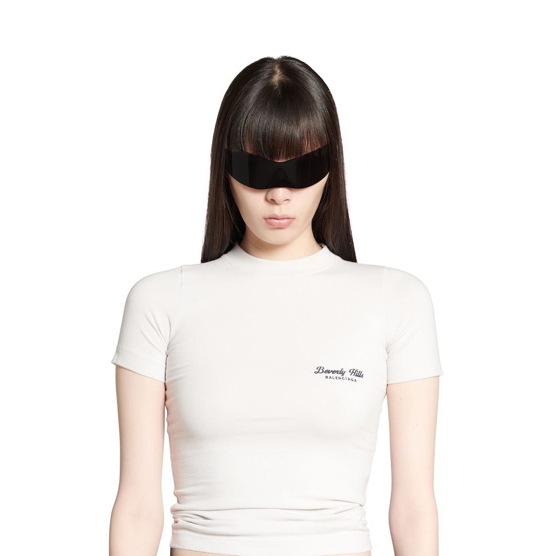 Balenciaga Camiseta Beverly Hills Ajustada Para Mujer En Blanco Roto/negro
