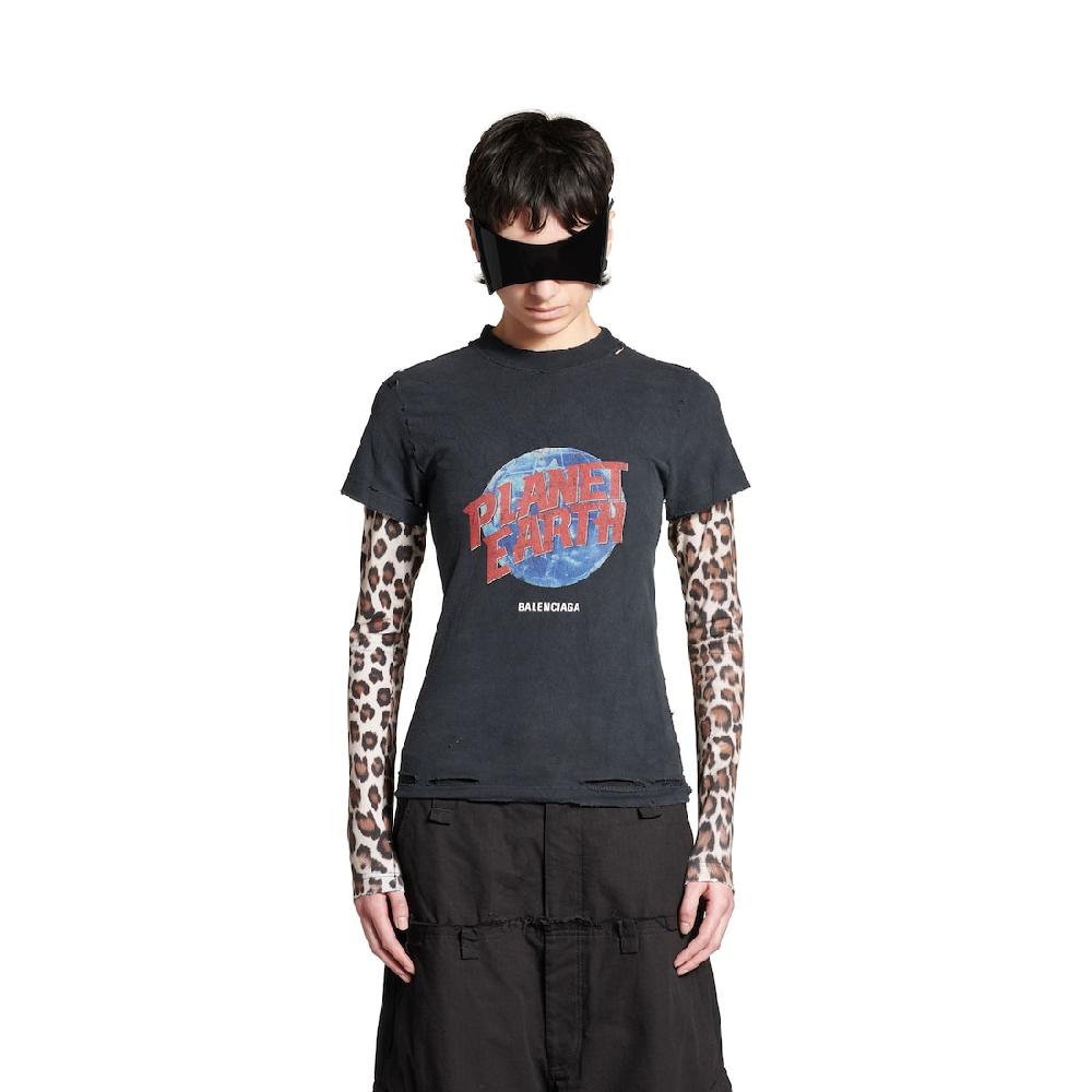 Balenciaga Camiseta Con Mangas Dobles Planet Earth Para Mujer En Negro