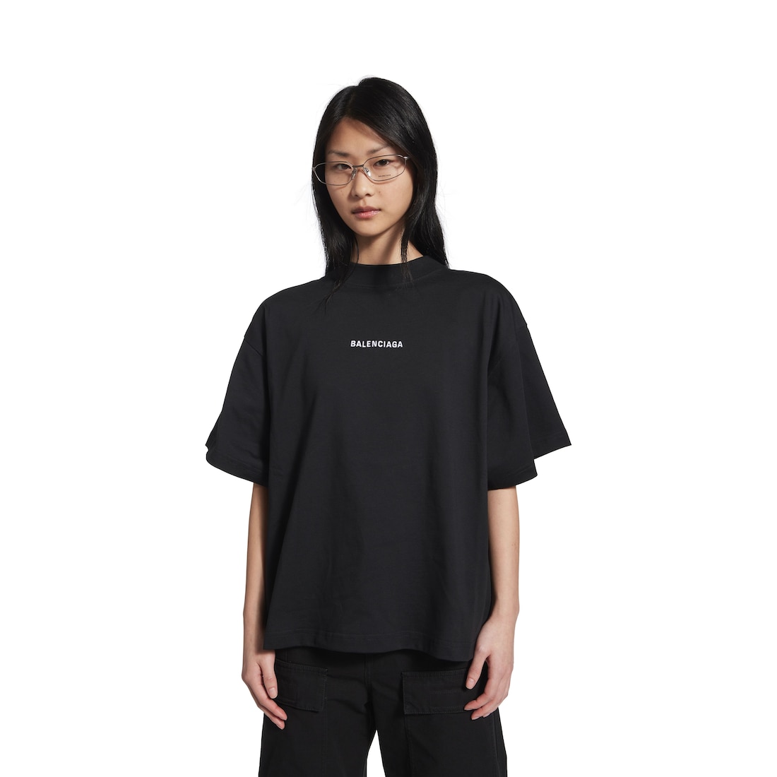 Balenciaga Camiseta Cropped Balenciaga Back Para Mujer En Negro/blanco
