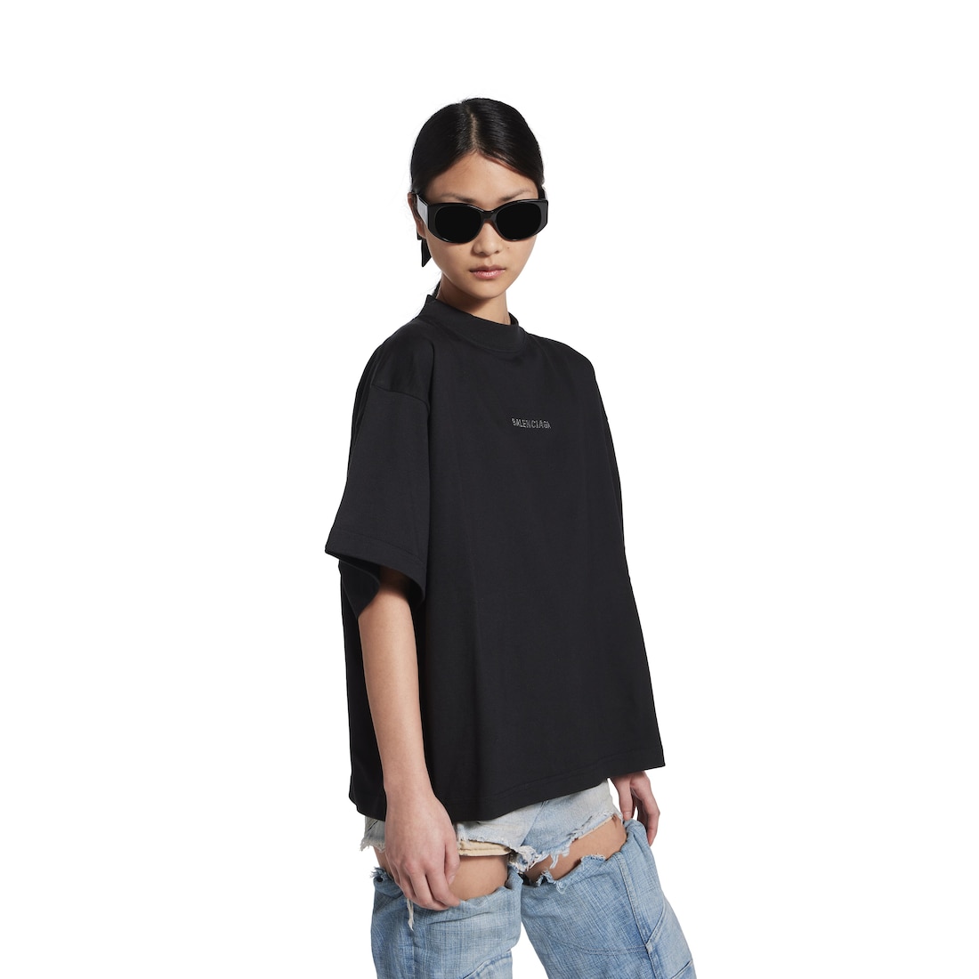 Balenciaga Camiseta Cropped Balenciaga Back Strass Para Mujer En Negro