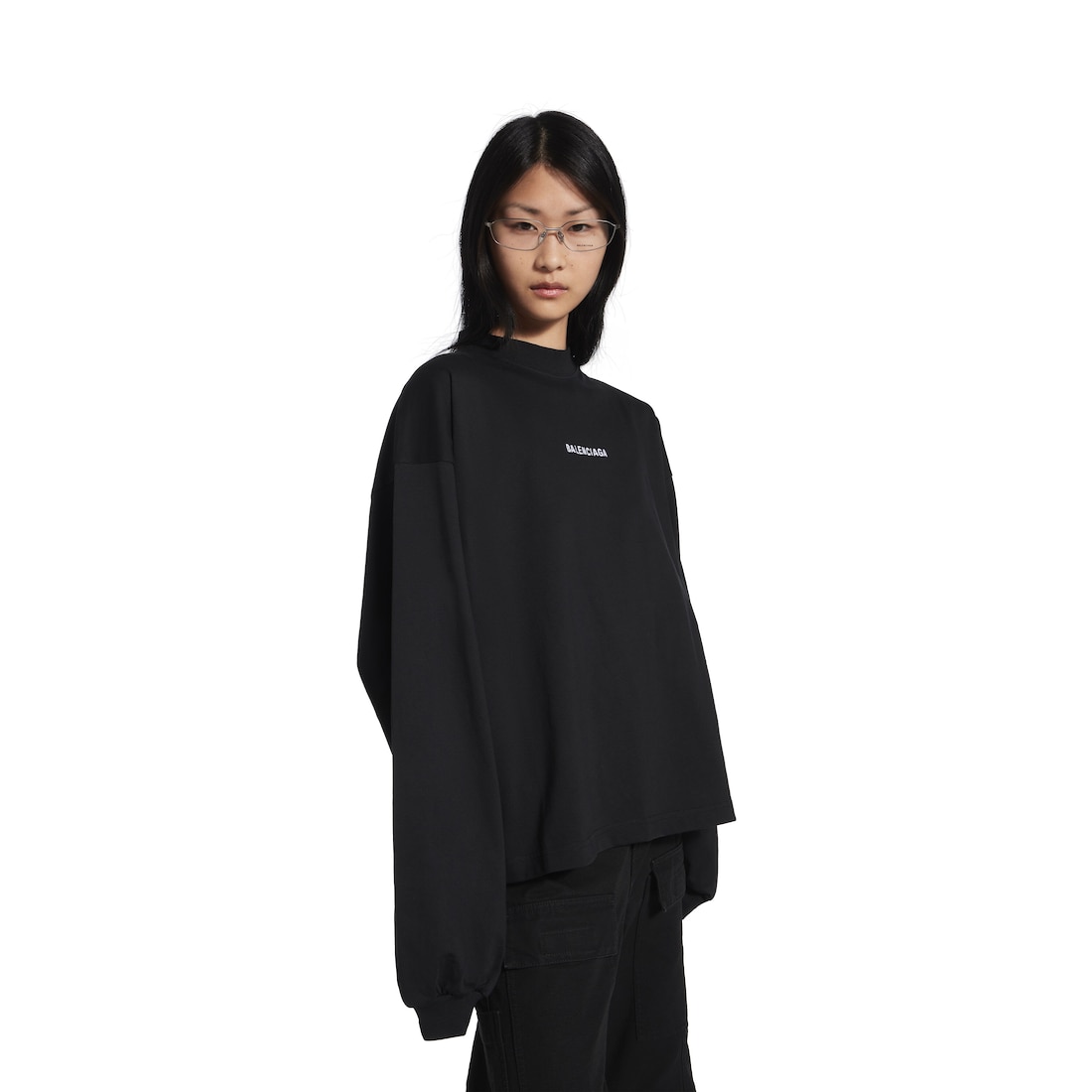 Balenciaga Camiseta De Manga Larga Cropped Balenciaga Back Para Mujer En Negro/blanco