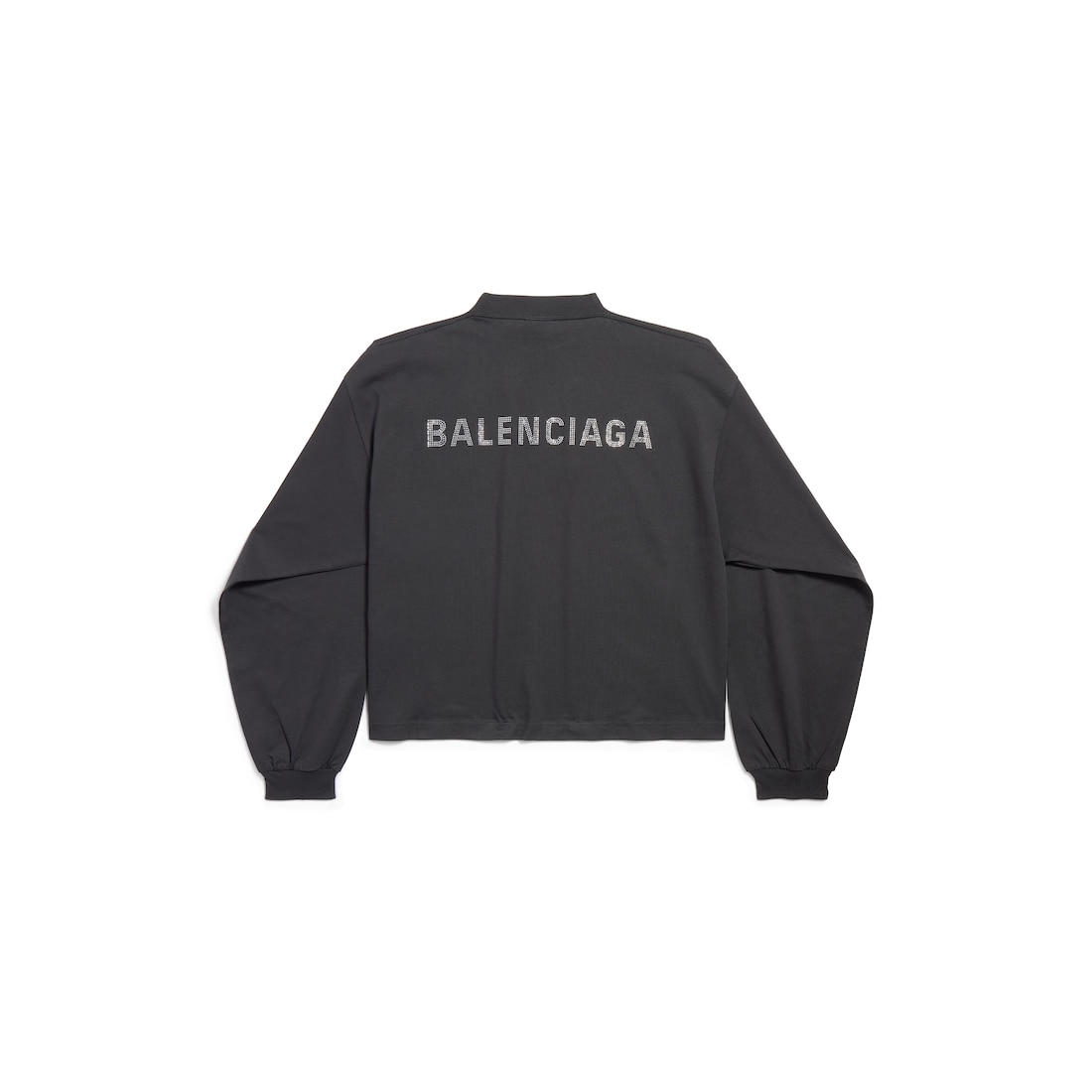 Balenciaga Camiseta De Manga Larga Cropped Balenciaga Back Strass Para Mujer En Negro