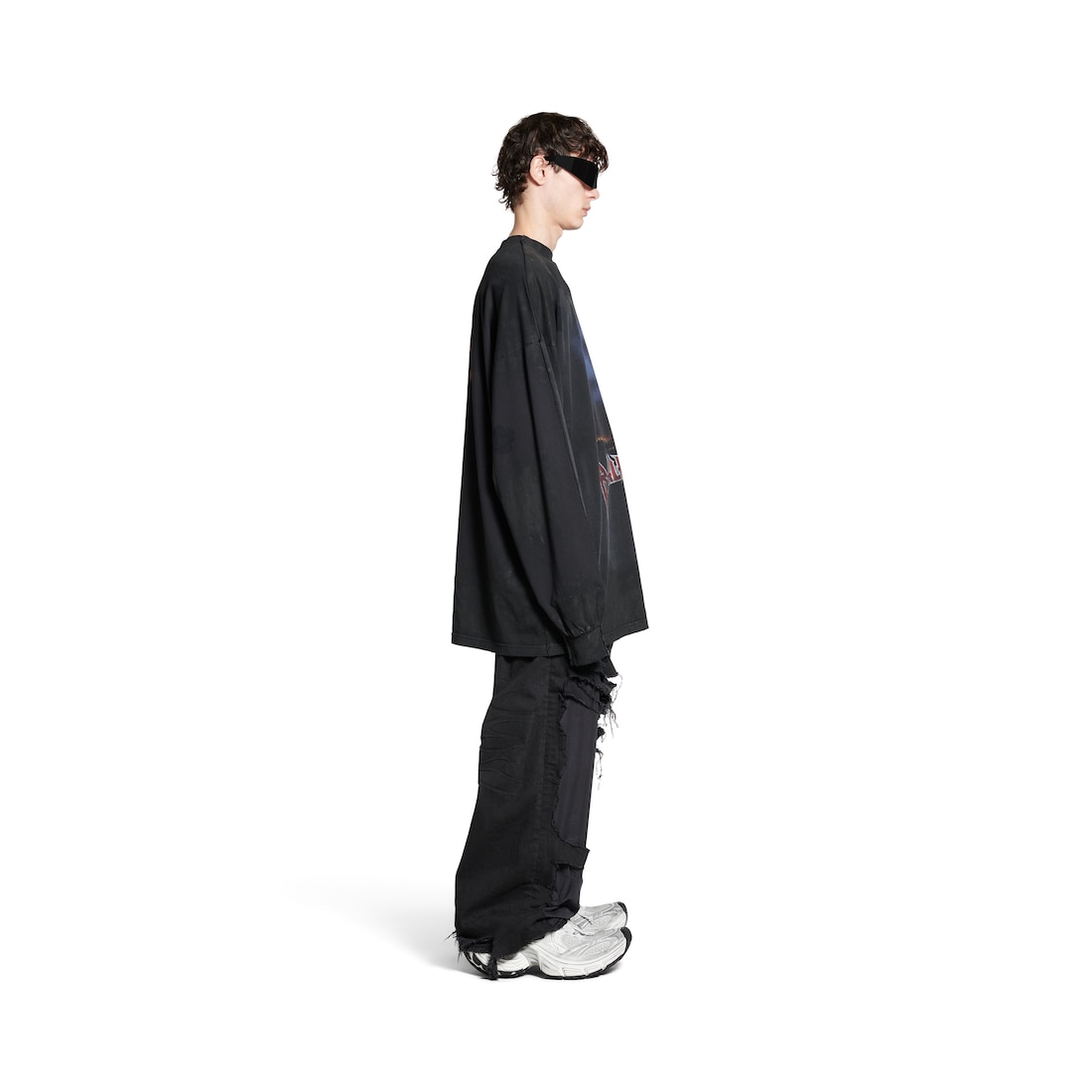 Balenciaga Camiseta De Manga Larga Double Front Paris Moon Oversize Para Hombre En Negro