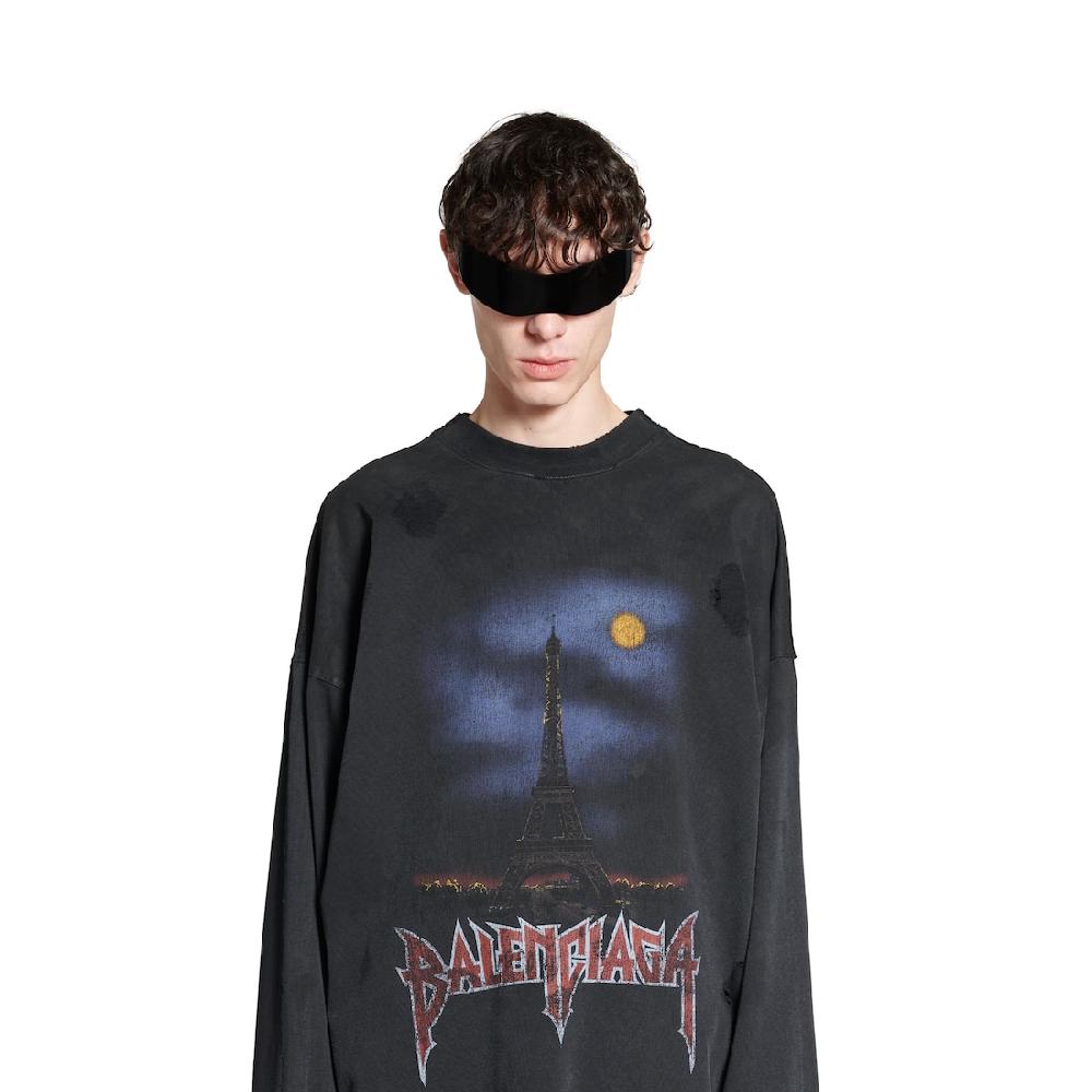 Balenciaga Camiseta De Manga Larga Double Front Paris Moon Oversize Para Hombre En Negro