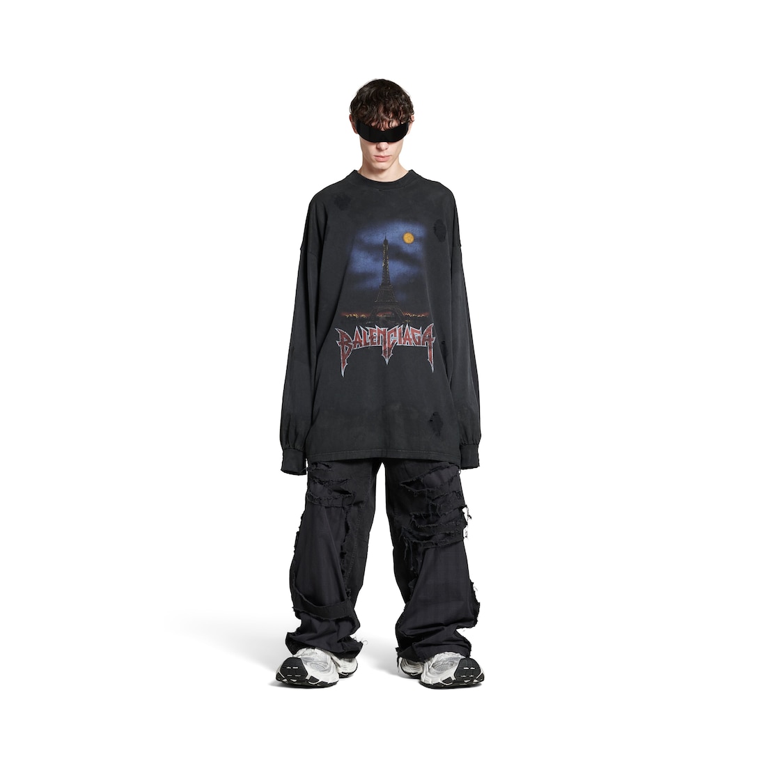 Balenciaga Camiseta De Manga Larga Double Front Paris Moon Oversize para Hombre en Negro