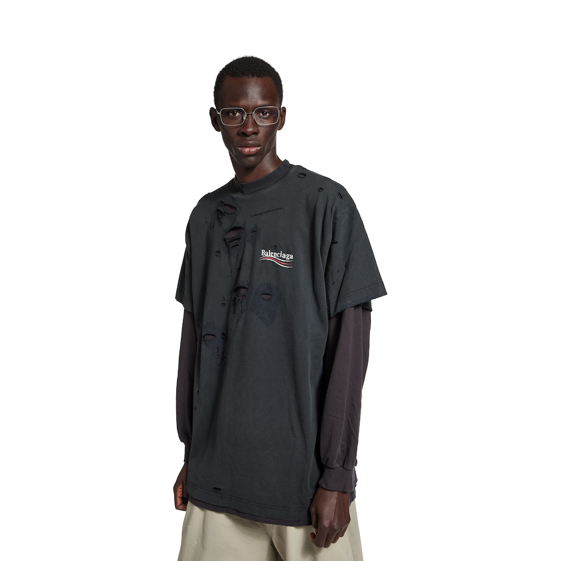 Balenciaga Camiseta De Manga Larga Layered Political Campaign Para Hombre En Negro