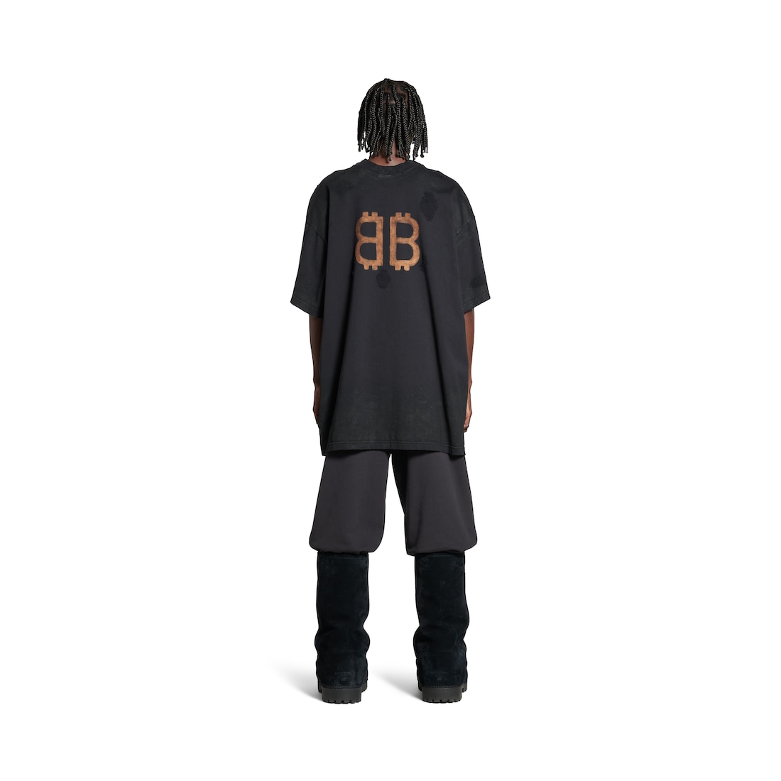 Balenciaga Camiseta Double Front Paris Moon Oversize Para Hombre En Negro