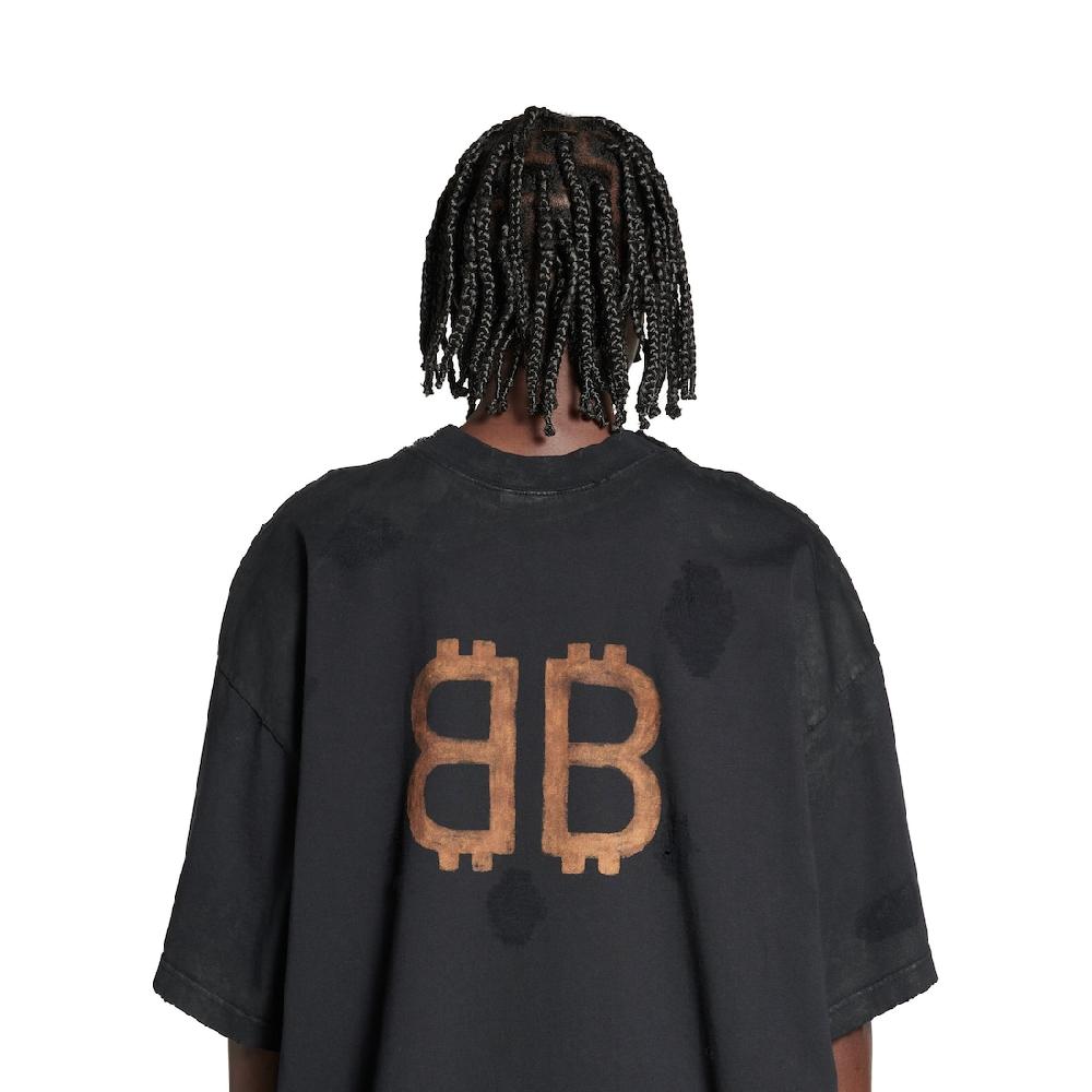 Balenciaga Camiseta Double Front Paris Moon Oversize Para Hombre En Negro