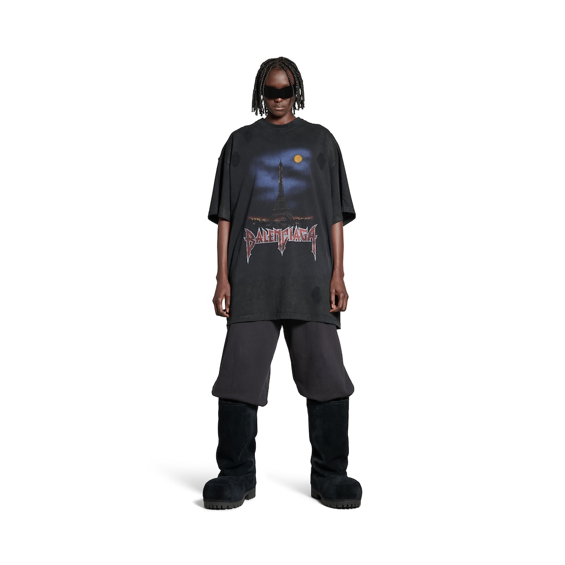 Balenciaga Camiseta Double Front Paris Moon Oversize para Hombre en Negro