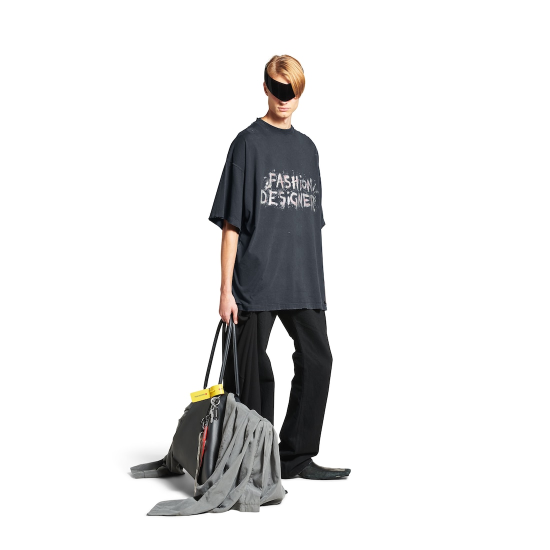 Balenciaga Camiseta Fashion Designer Oversized En Negro Descolorido