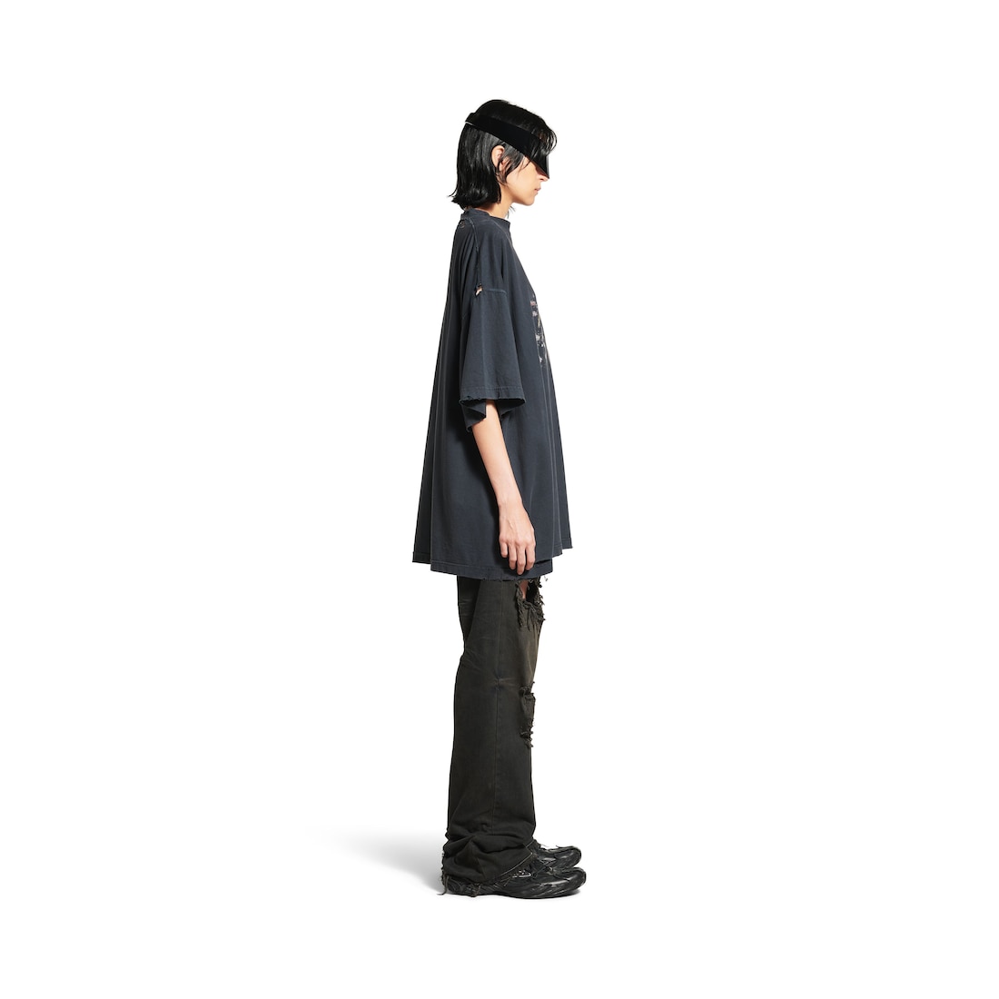 Balenciaga Camiseta Fashion Designer Oversized En Negro Descolorido