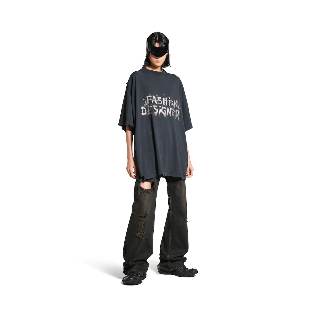 Balenciaga Camiseta Fashion Designer Oversized en Negro Descolorido