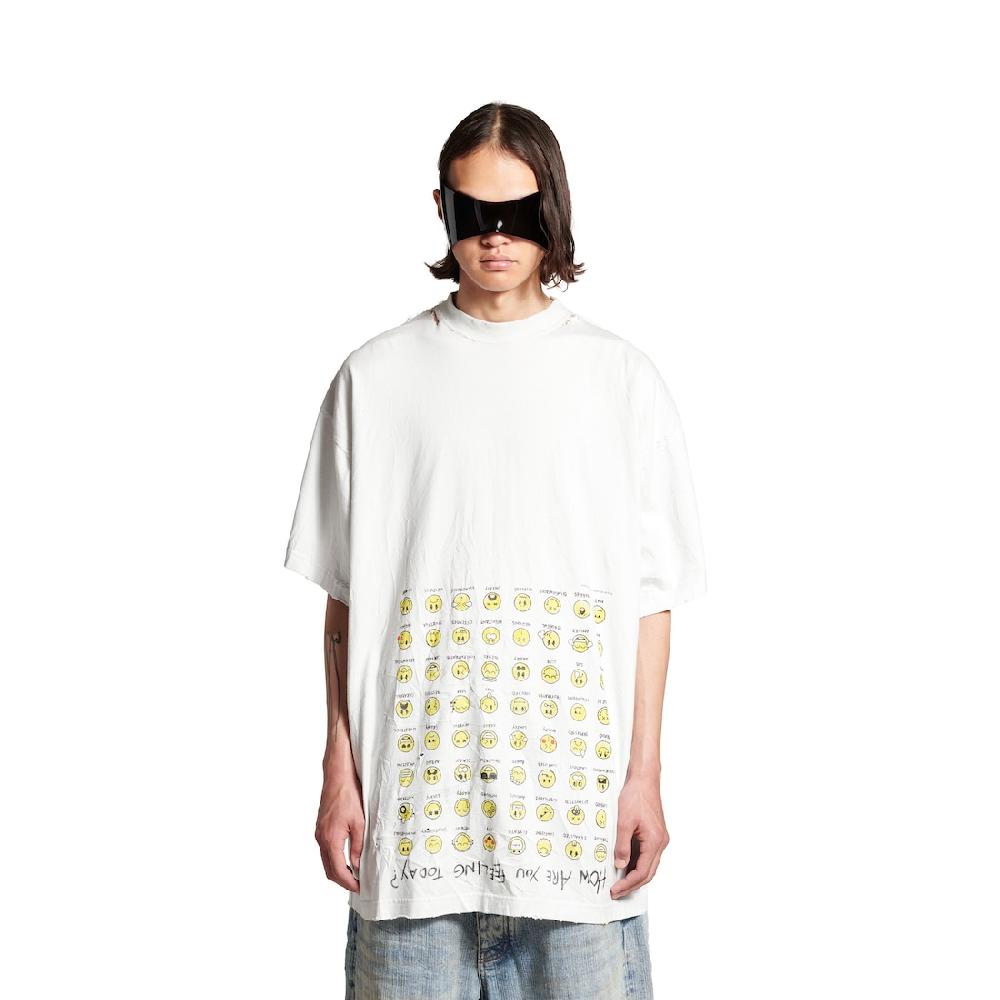 Balenciaga Camiseta How Are You Feeling Today Oversize Para Mujer En Blanco Con Efecto Sucio