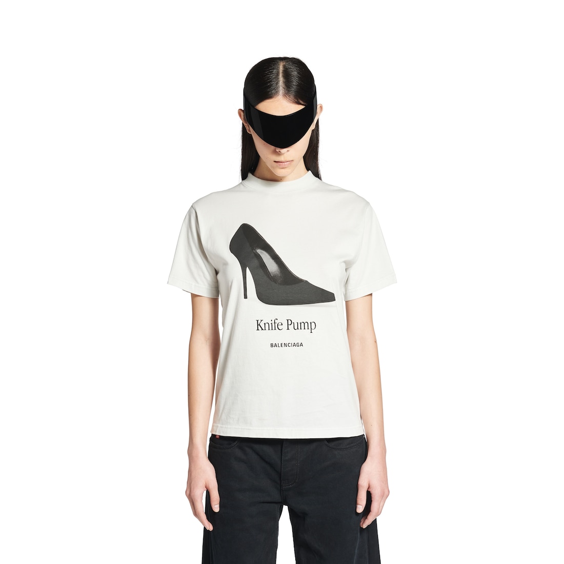 Balenciaga Camiseta Knife Pump Small Fit Para Mujer En Blanco Con Efecto Sucio