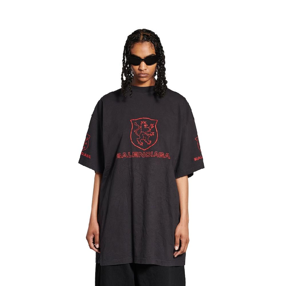 Balenciaga Camiseta Lion Club Oversized Para Hombre En Negro/rojo