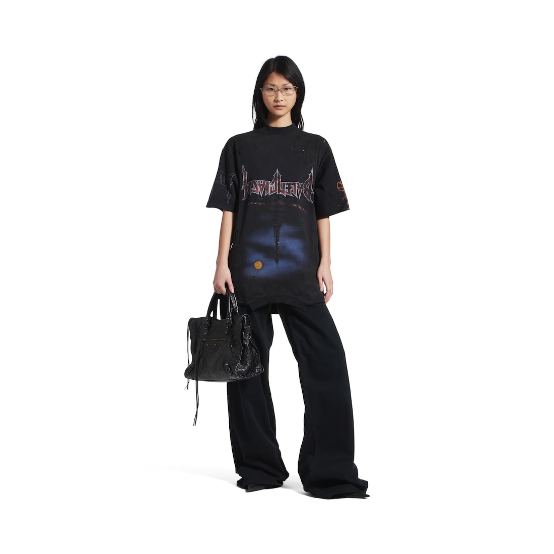 Balenciaga Camiseta Oversize Upside Down Paris Moon En Negro Degradado
