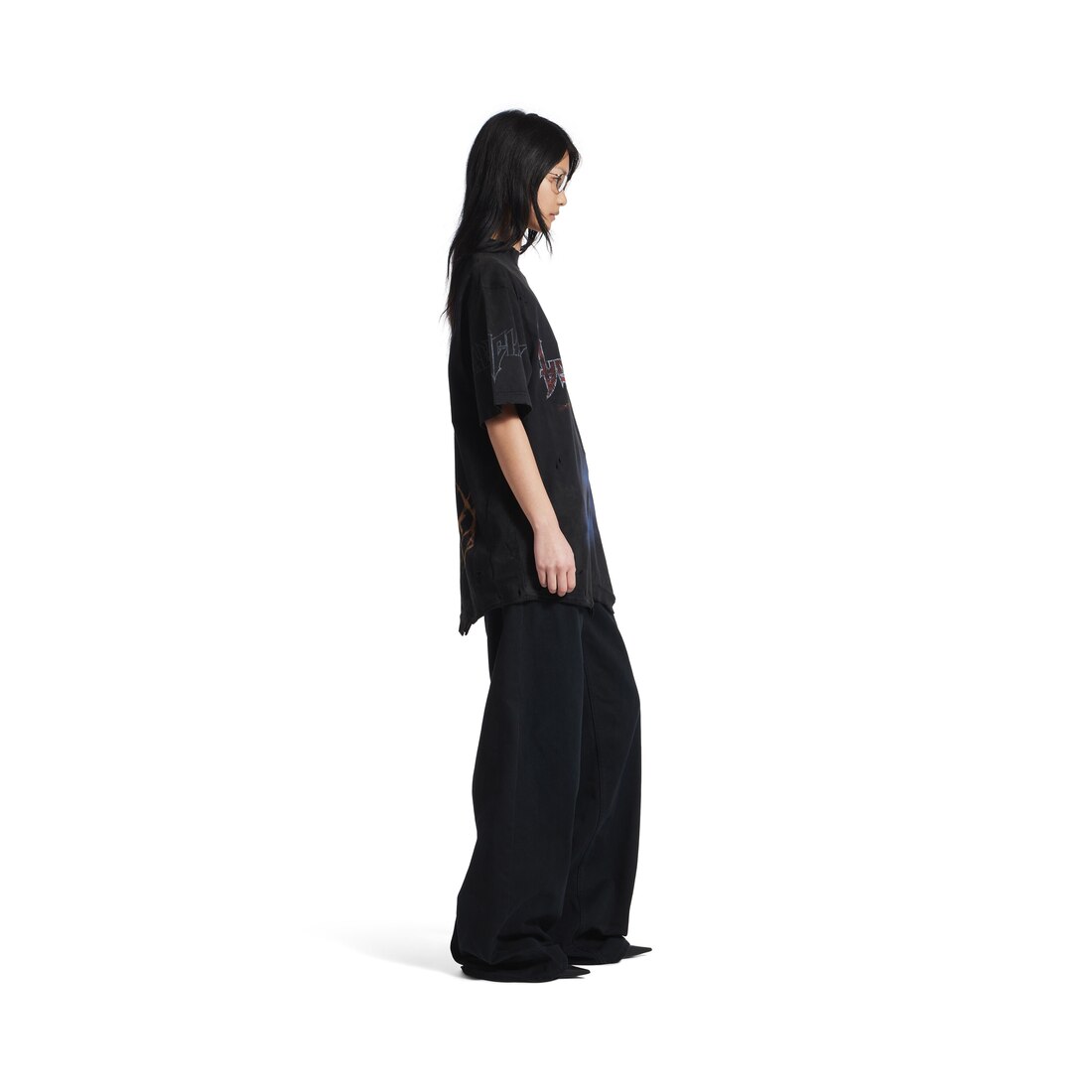 Balenciaga Camiseta Oversize Upside Down Paris Moon En Negro Degradado