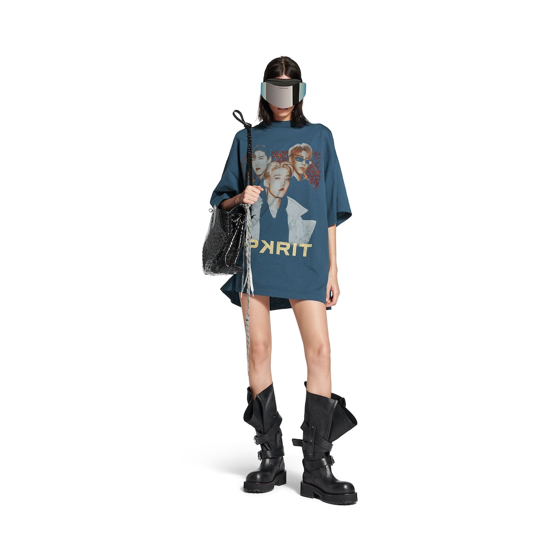 Balenciaga Camiseta Pp Krit Oversized En Azul Oscuro