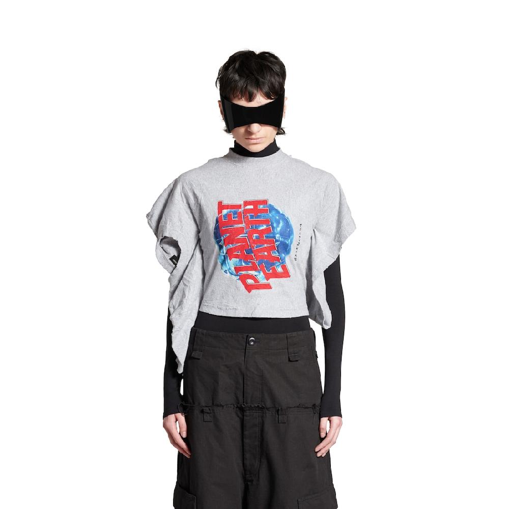 Balenciaga Camiseta Retorcida Planet Earth Para Mujer En Gris