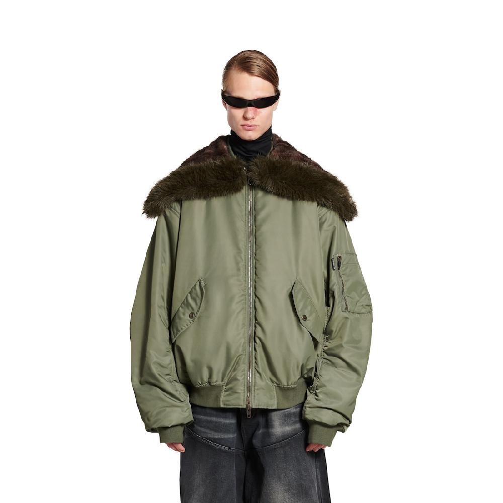 Balenciaga Chaqueta Bomber Con Capucha Para Mujer En Caqui
