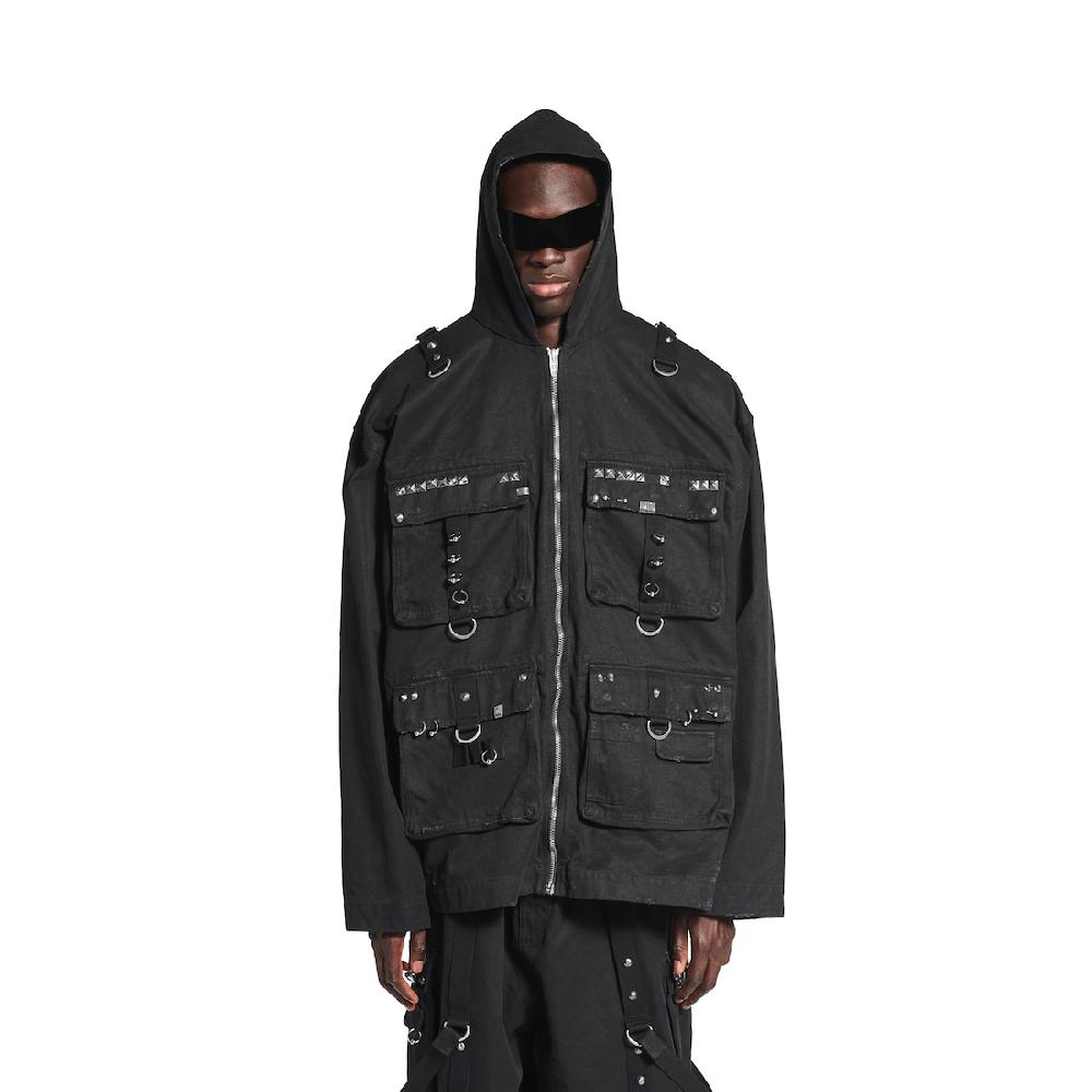 Balenciaga Chaqueta Con Cremallera Y Capucha Studded Para Hombre En Negro