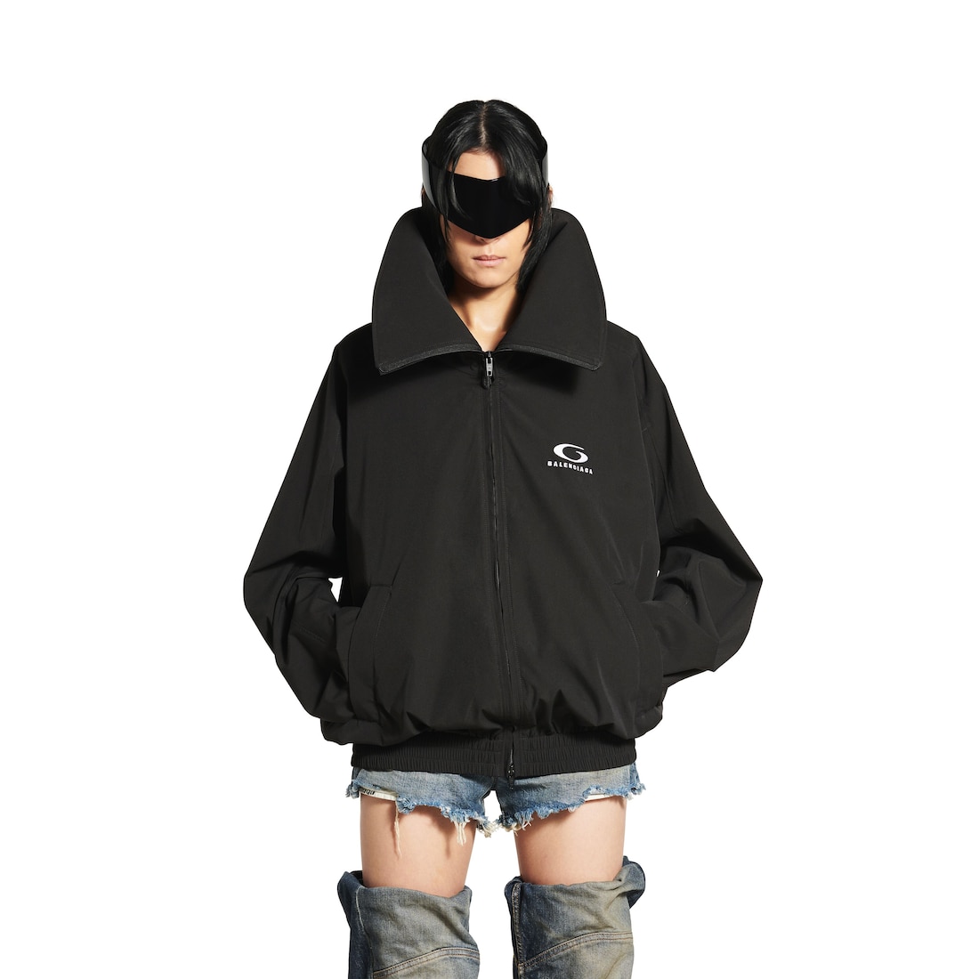 Balenciaga Chaqueta Deportiva De Cuello Alto Para Mujer En Negro