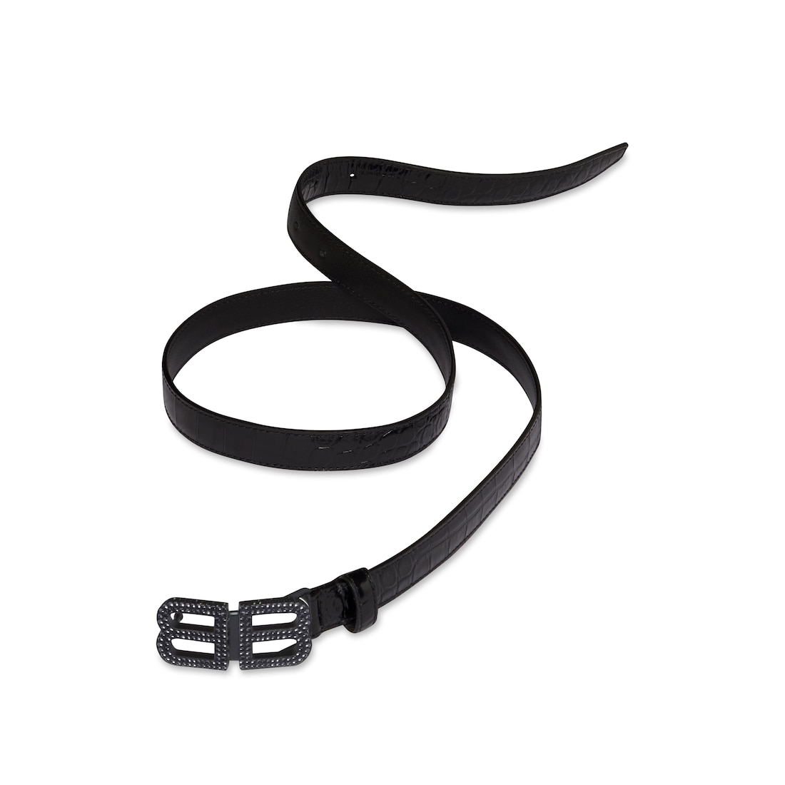 Balenciaga Cinturón Fino Bb Hourglass Con Estampado De Piel De Cocodrilo Con Estrás Para Mujer En Negro