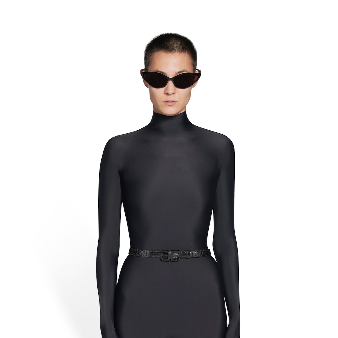 Balenciaga Cinturón Fino Bb Hourglass Con Estampado De Piel De Cocodrilo Con Estrás Para Mujer En Negro