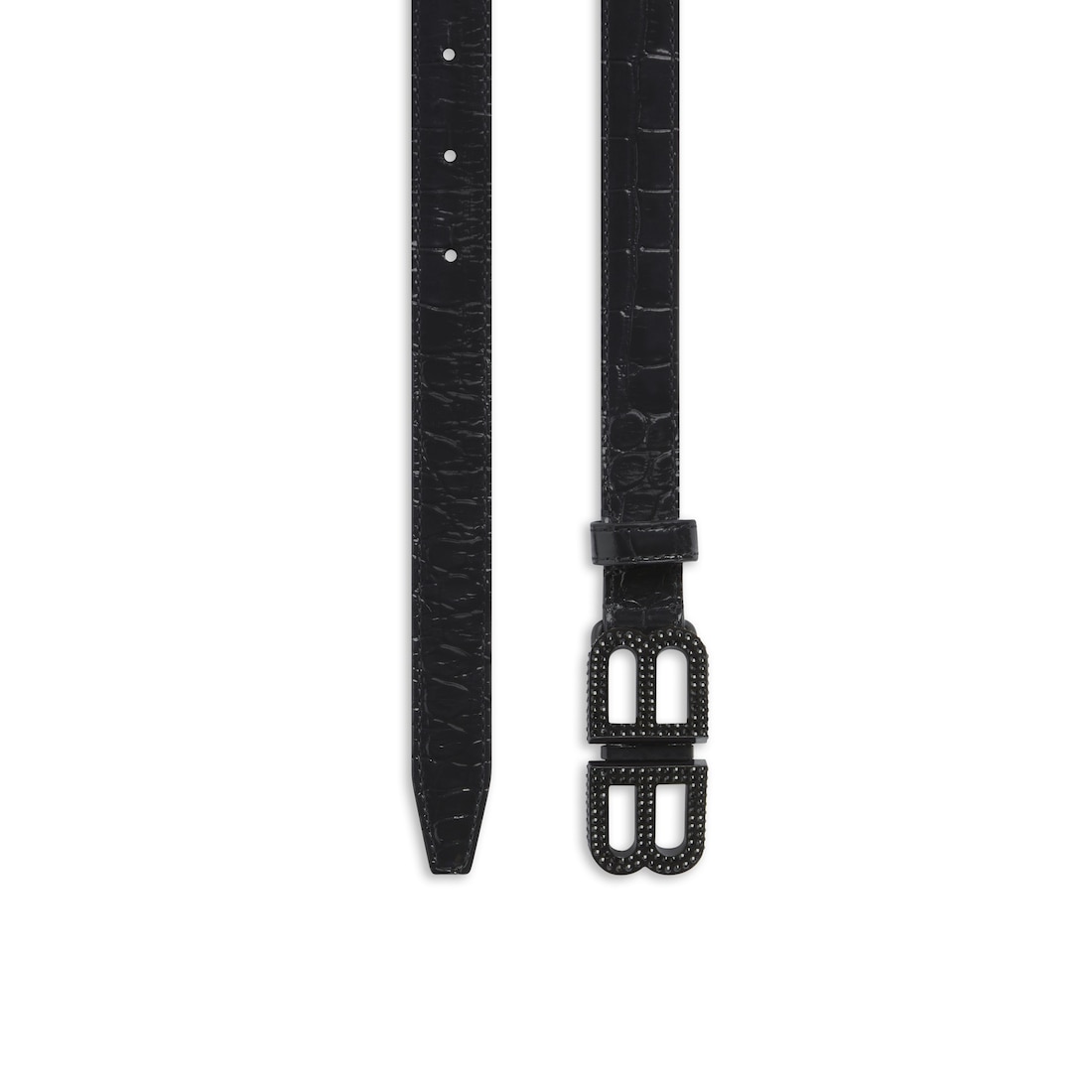 Balenciaga Cinturón Fino Bb Hourglass Con Estampado De Piel De Cocodrilo Con Estrás para Mujer en Negro
