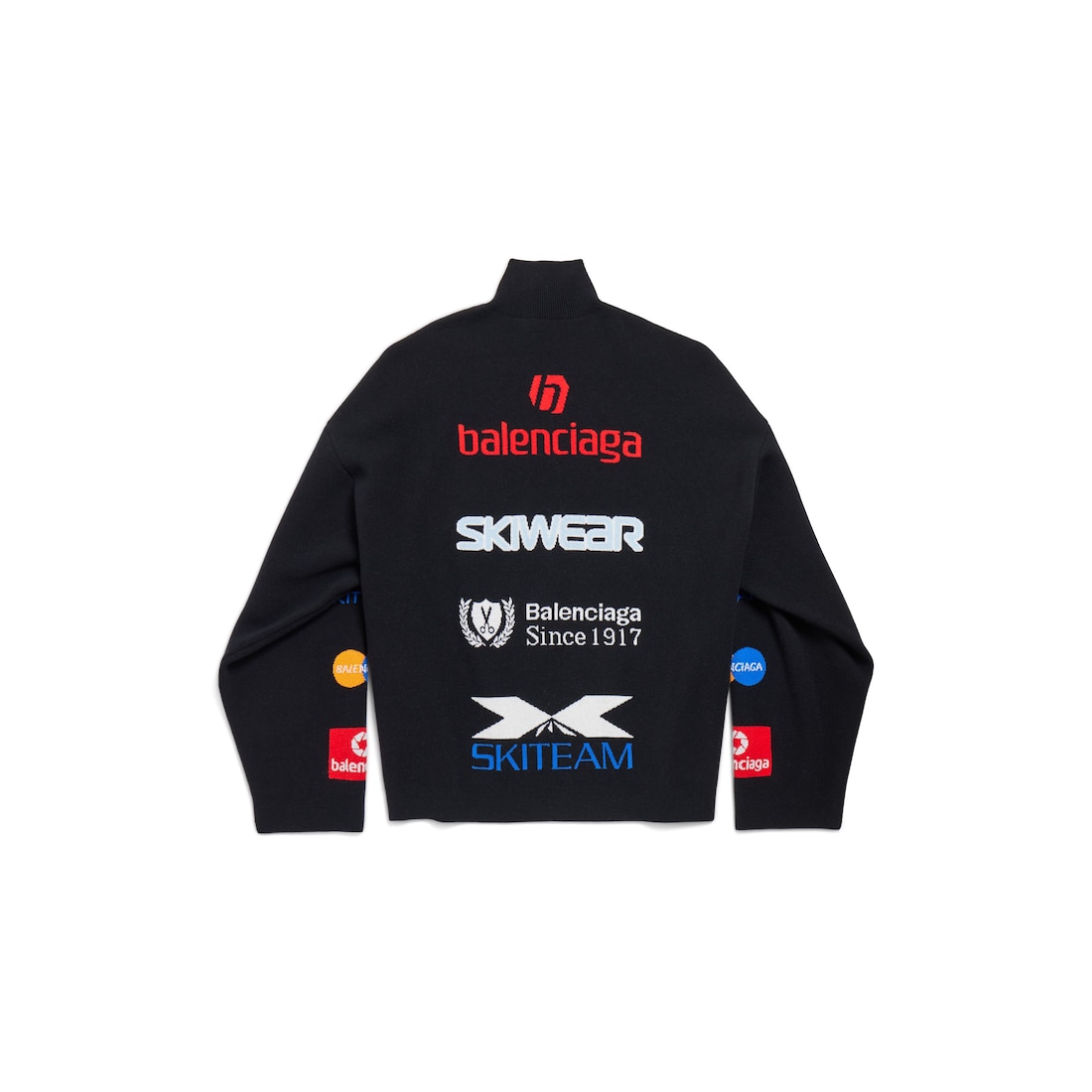 Balenciaga Cuello Cisne De Manga Larga Ski Para Hombre En Negro/multicolor