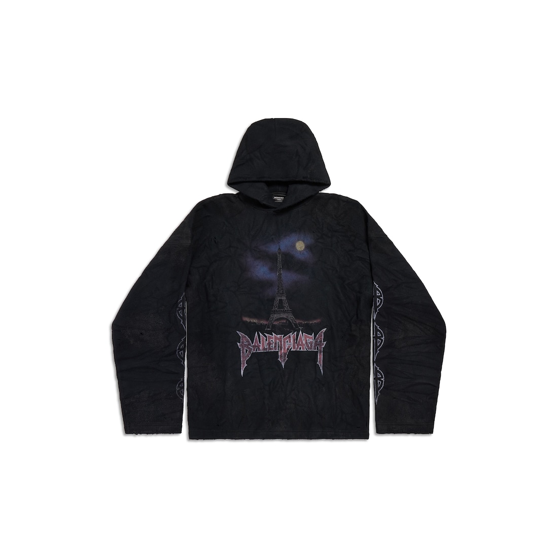 Balenciaga Hoodie Arrugada Paris Moon Large Fit en Negro