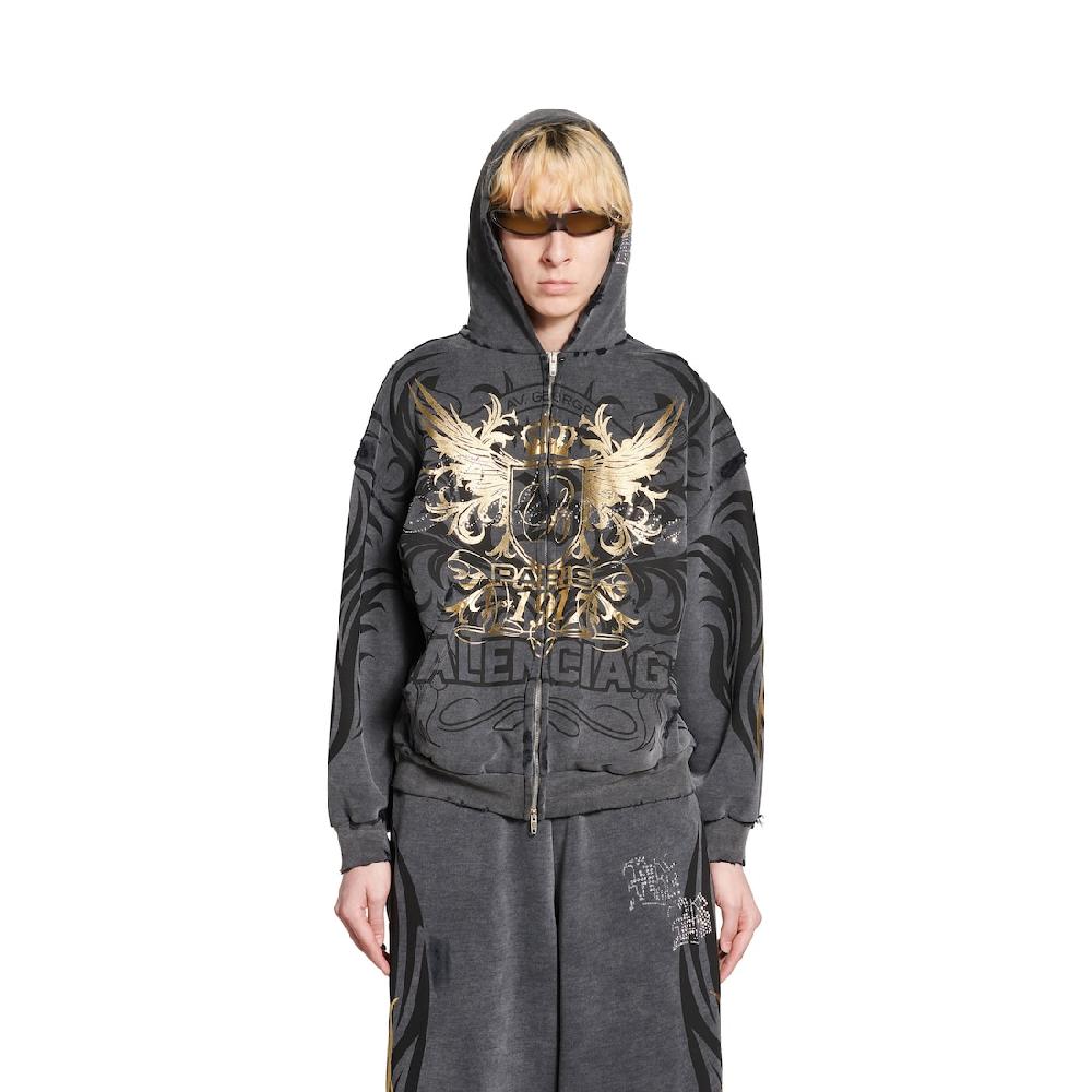Balenciaga Hoodie Con Cremallera Tacky Gold Regular Fit Para Hombre En Negro