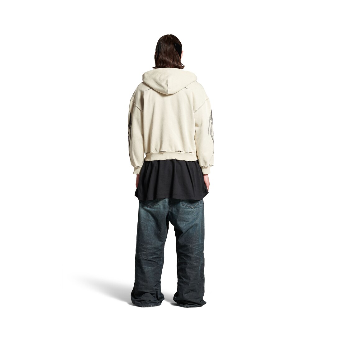 Balenciaga Hoodie Con Cremallera Y2k Regular Fit Para Hombre En Beige Claro