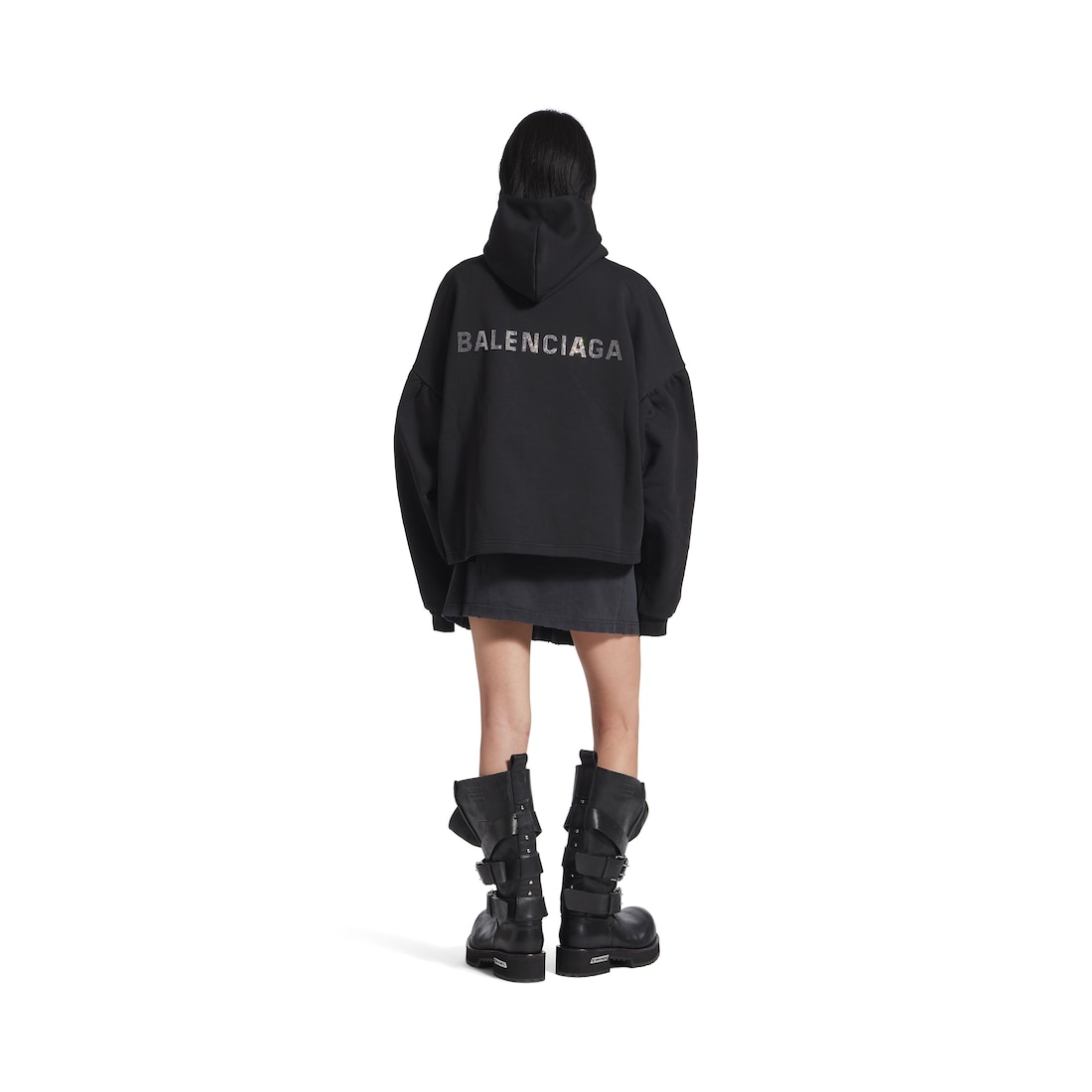 Balenciaga Hoodie Cropped Balenciaga Back Para Mujer En Negro