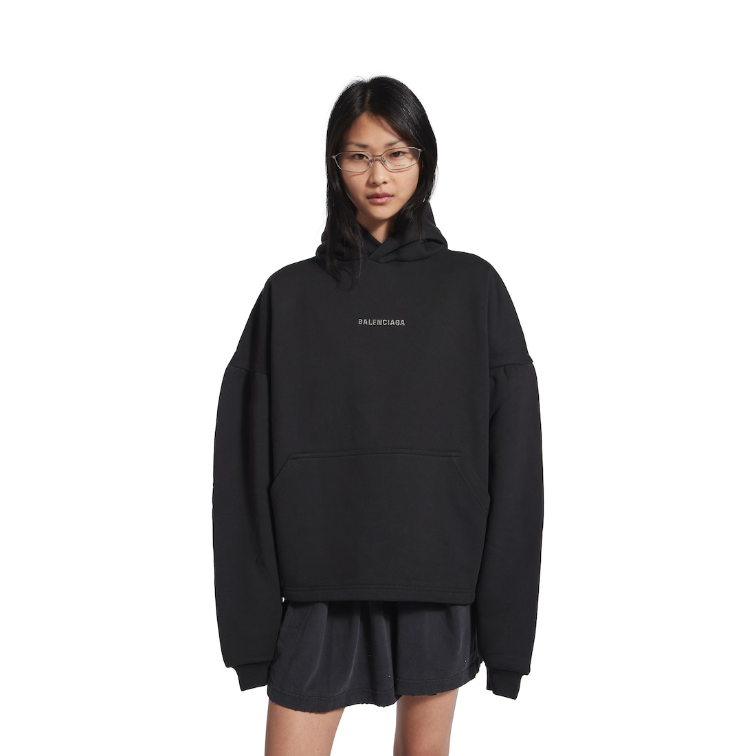 Balenciaga Hoodie Cropped Balenciaga Back Para Mujer En Negro