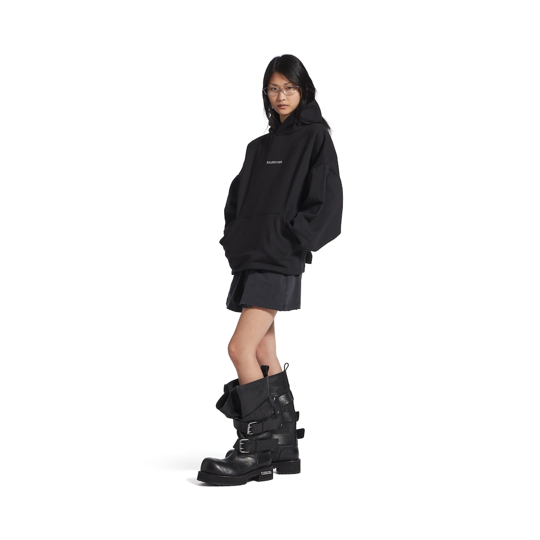 Balenciaga Hoodie Cropped Balenciaga Back para Mujer en Negro