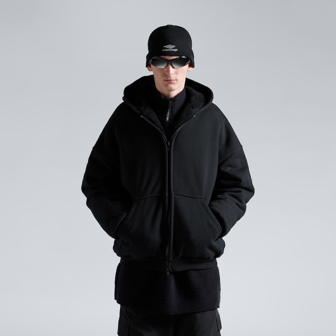 Balenciaga Hoodie De Abrigo Con Cremallera 3b Sports Icon En Negro