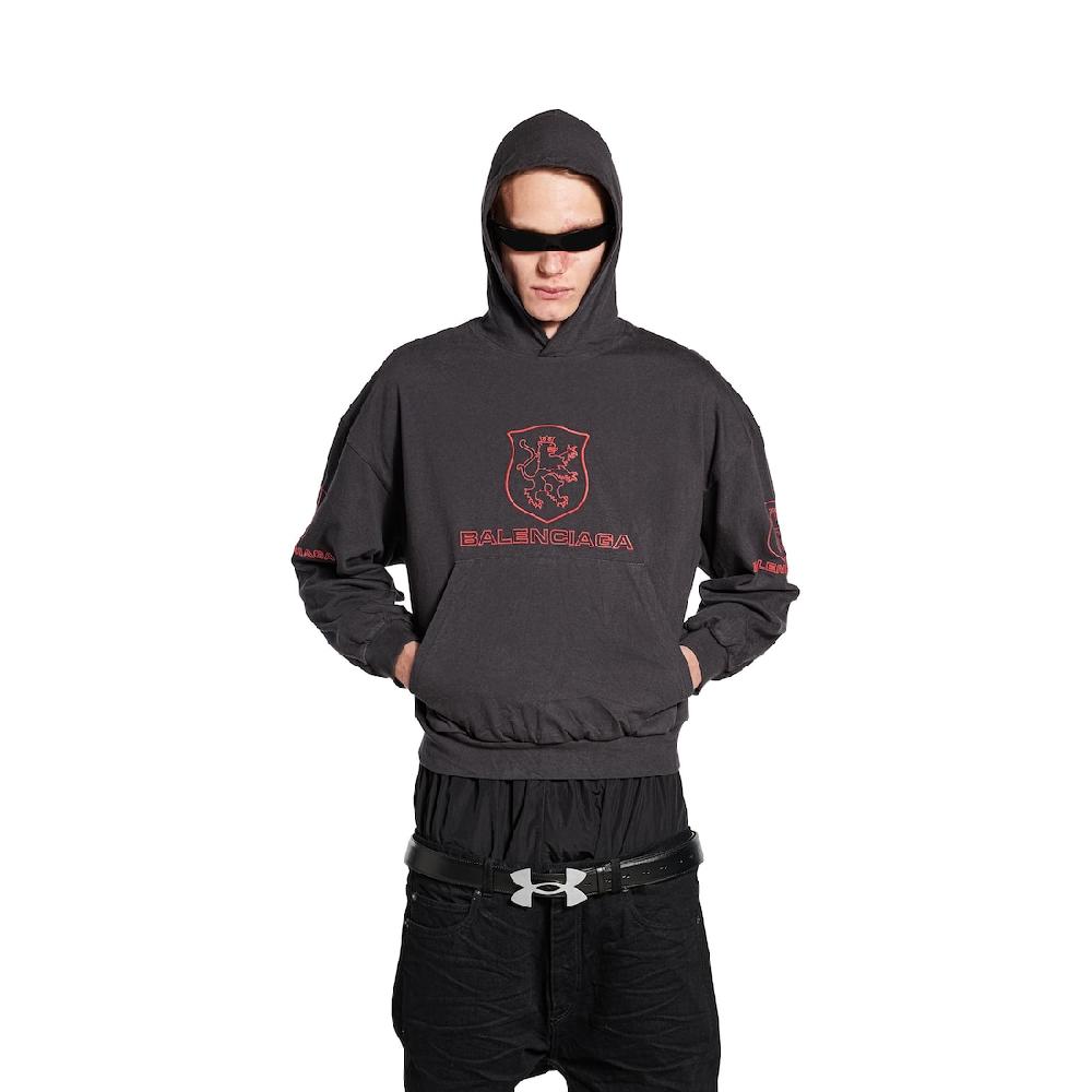 Balenciaga Hoodie Forrada Lion Club Regular Fit Para Hombre En Negro/rojo