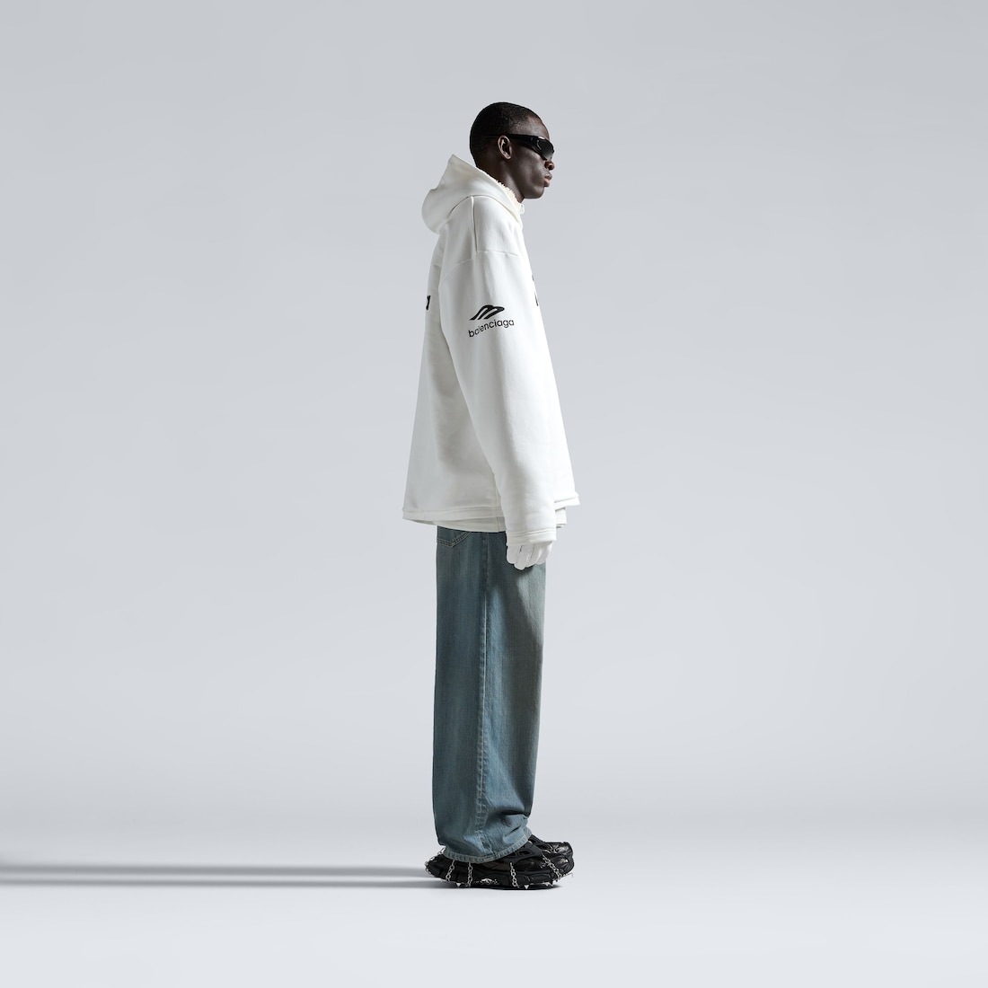 Balenciaga Hoodie Impermeable 3b Sports Icon Oversize En Blanco