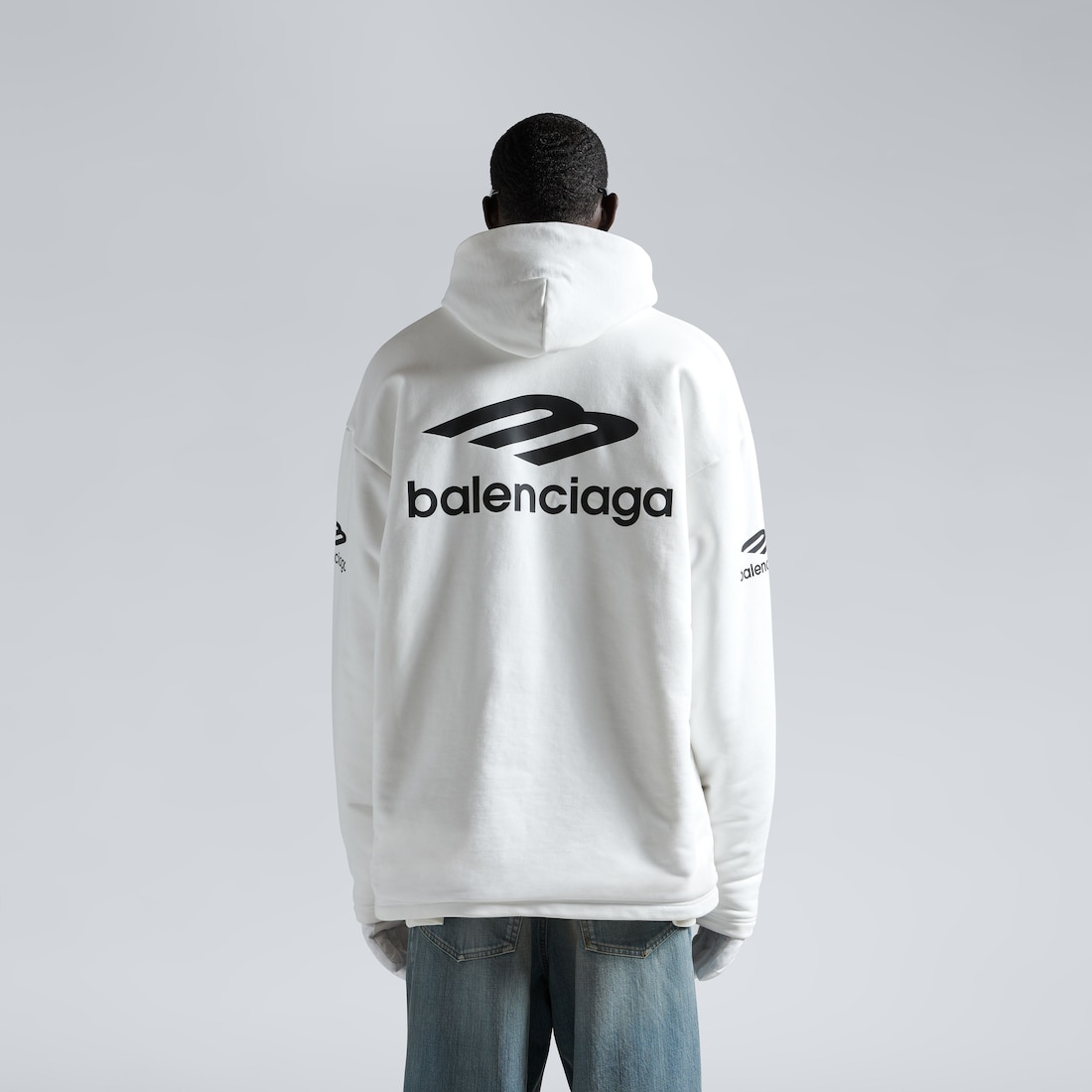 Balenciaga Hoodie Impermeable 3b Sports Icon Oversize En Blanco