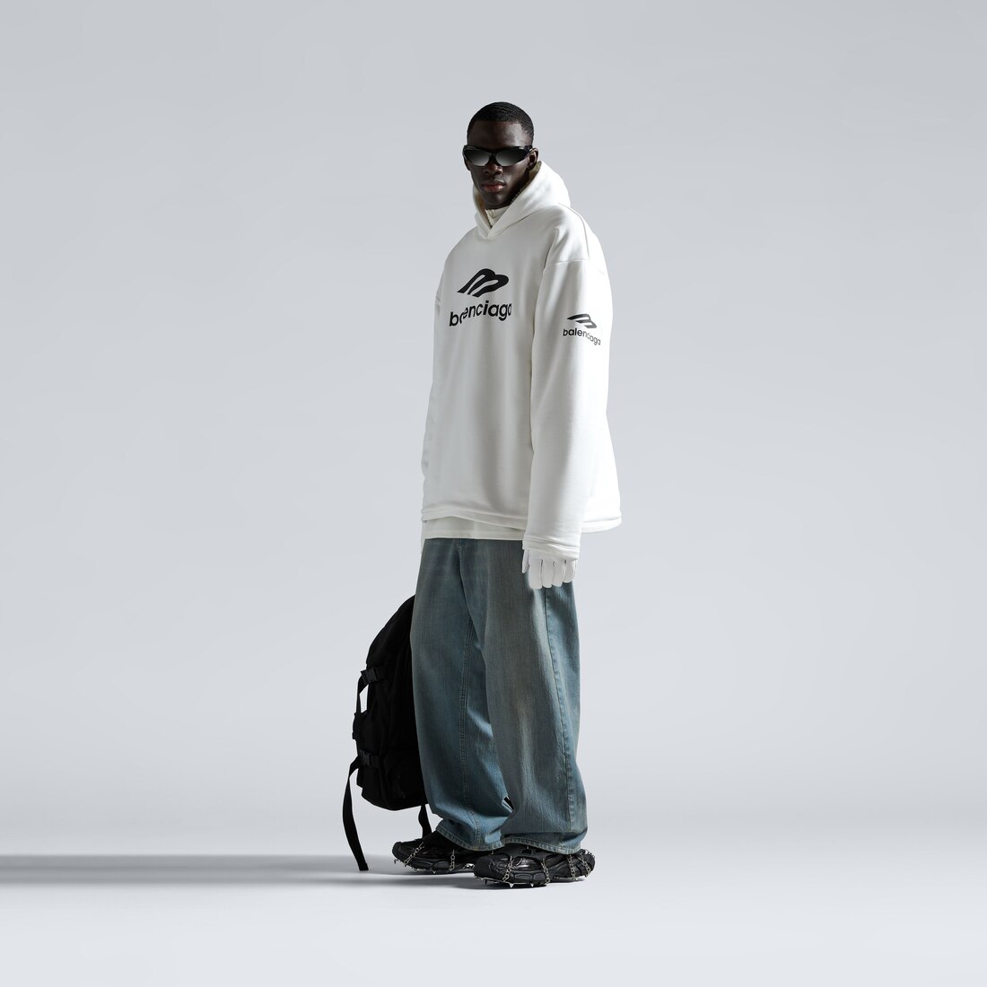 Balenciaga Hoodie Impermeable 3b Sports Icon Oversize en Blanco