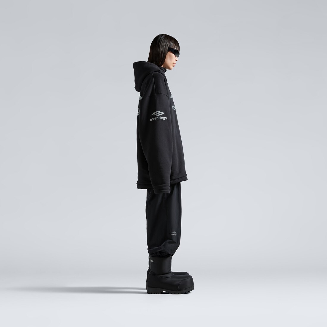 Balenciaga Hoodie Impermeable 3b Sports Icon Oversize En Negro