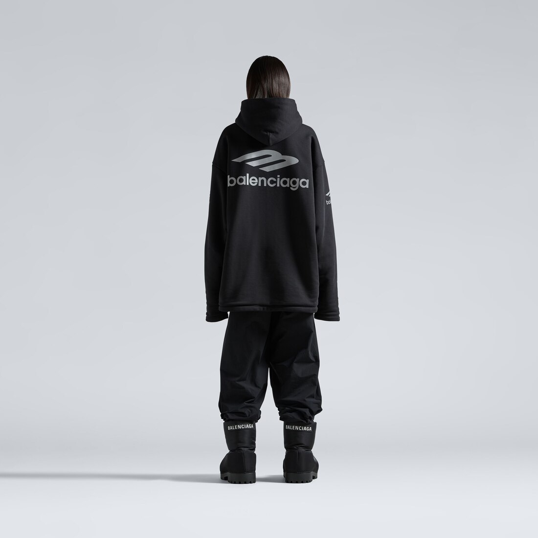 Balenciaga Hoodie Impermeable 3b Sports Icon Oversize En Negro