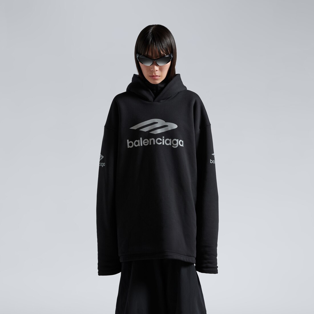 Balenciaga Hoodie Impermeable 3b Sports Icon Oversize En Negro